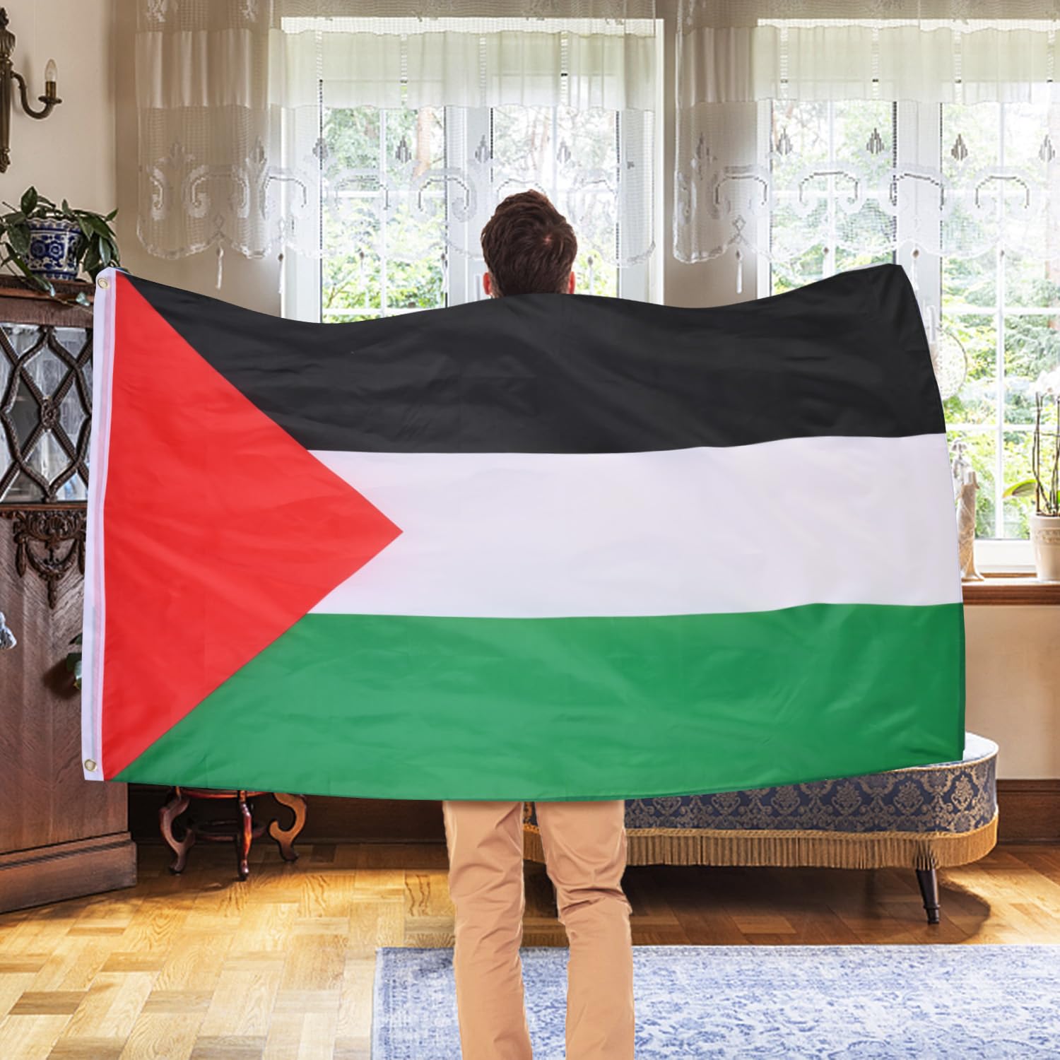 AhfuLife Palestine Flag hanging on a balcony