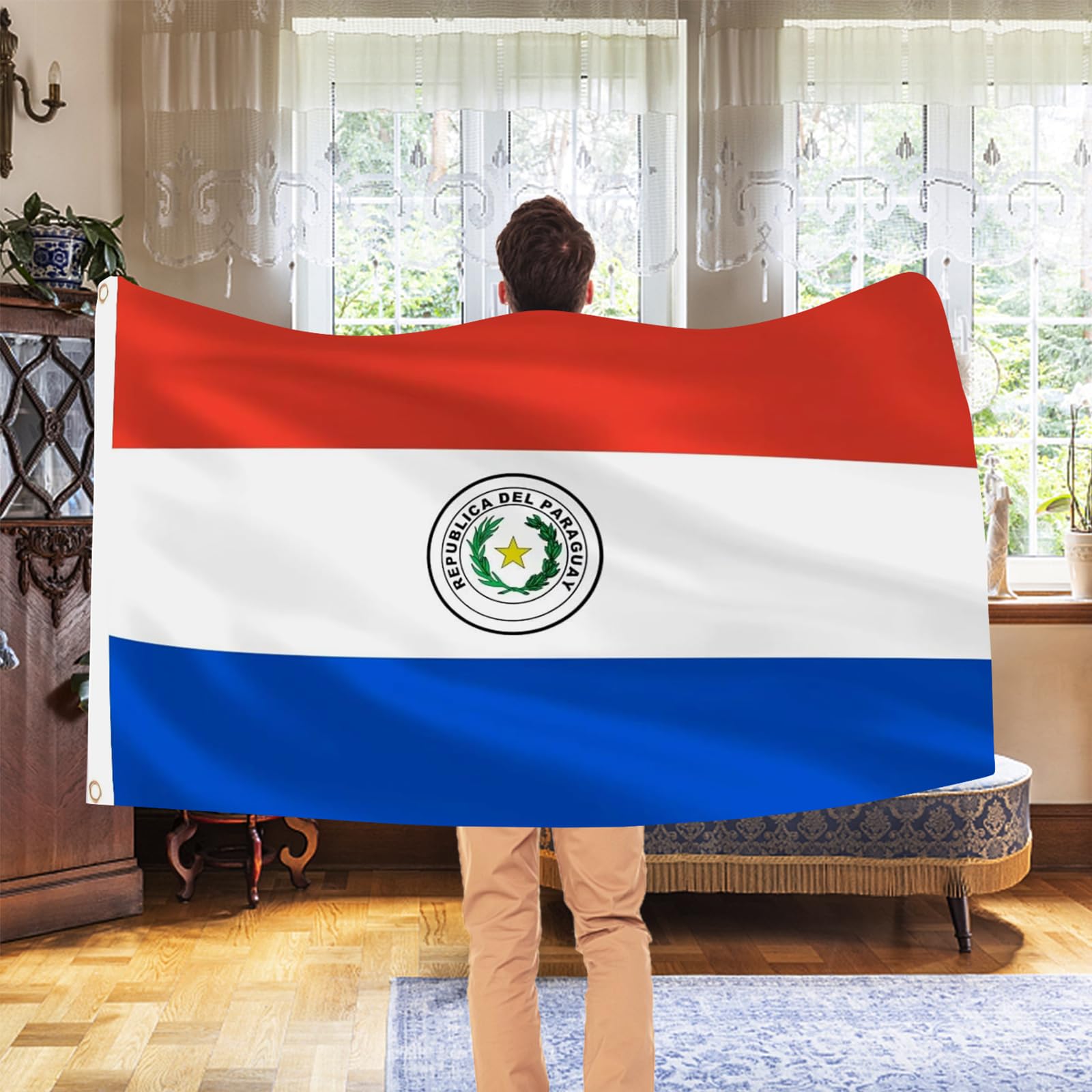 AhfuLife Paraguay Flag displayed in a garden setting
