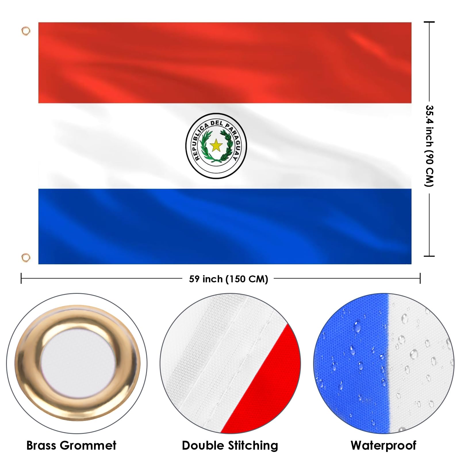 AhfuLife Paraguay Flag with brass grommets