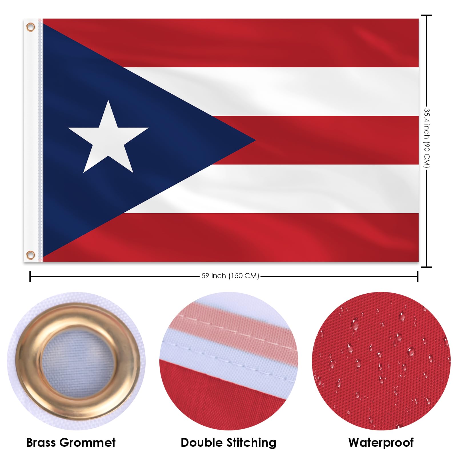 AhfuLife Puerto Rico Flag 3x5 ft back view