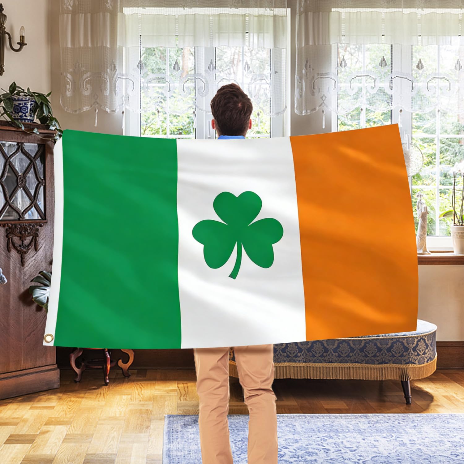 AhfuLife Shamrock Flag surrounded by St. Patrick's Day decorations