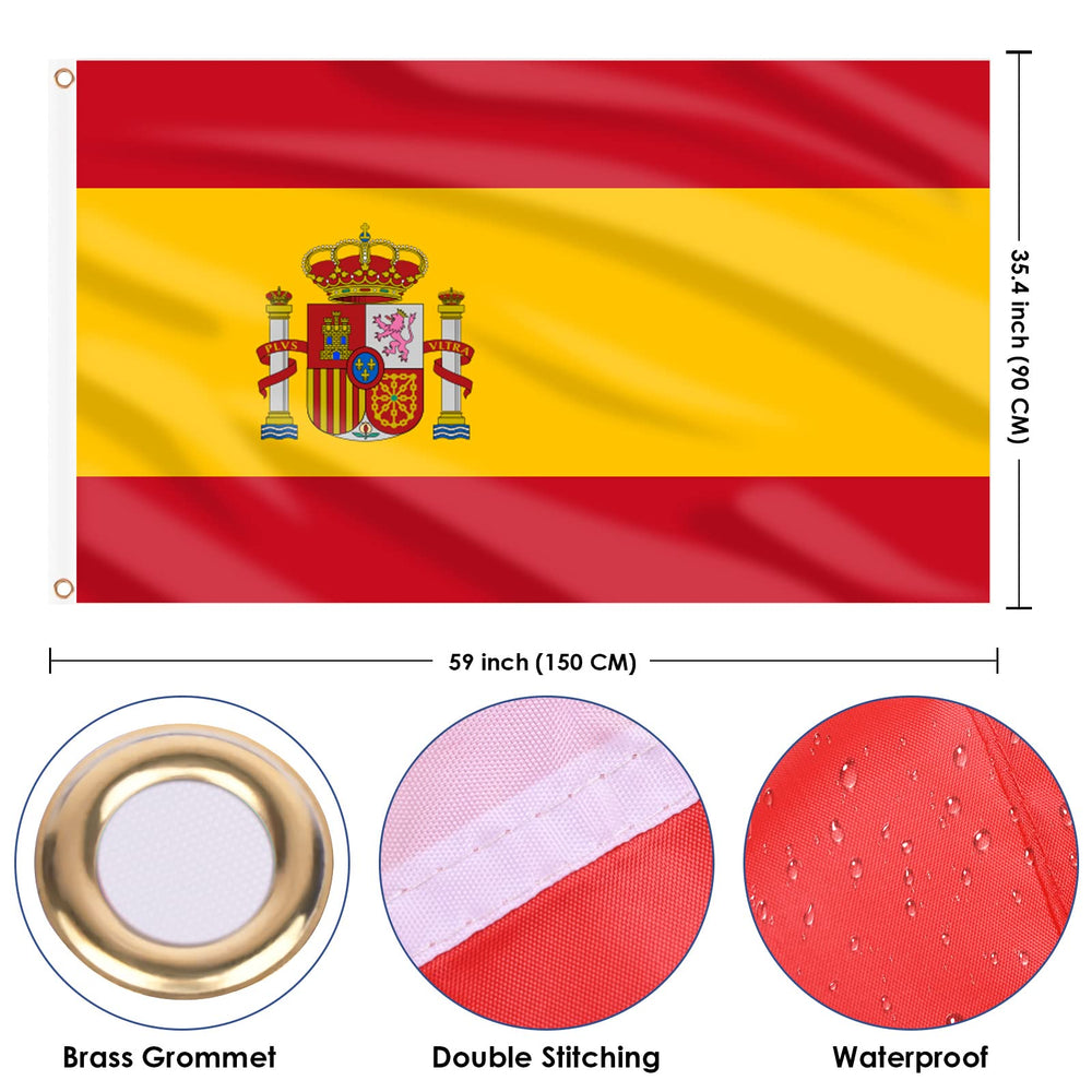 AhfuLife Spain flag 3x5 ft back view showcasing double-sided print