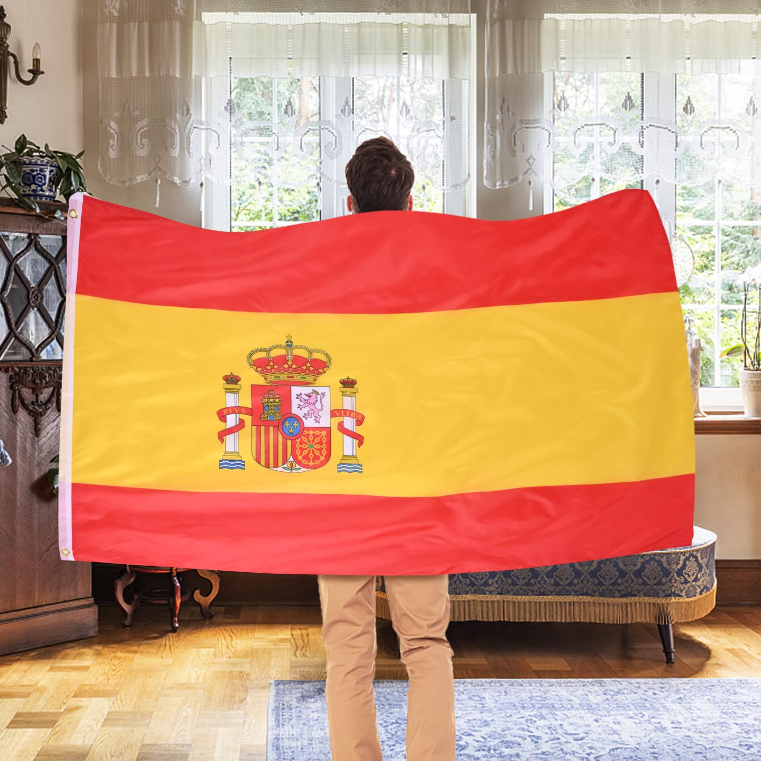 AhfuLife Spain National Flag hanging at a festive outdoor event