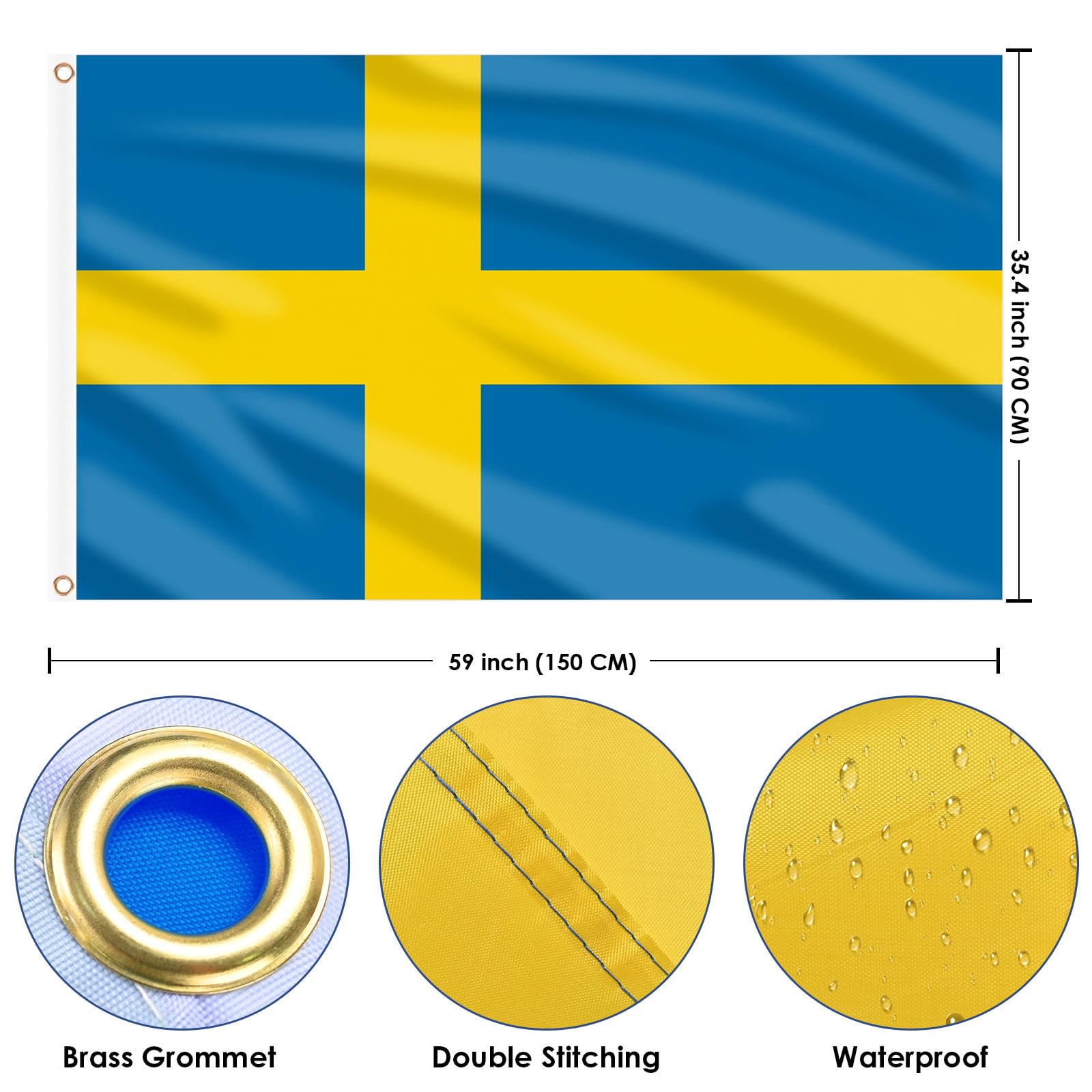 AhfuLife Swedish Flag featuring brass grommets for easy hanging