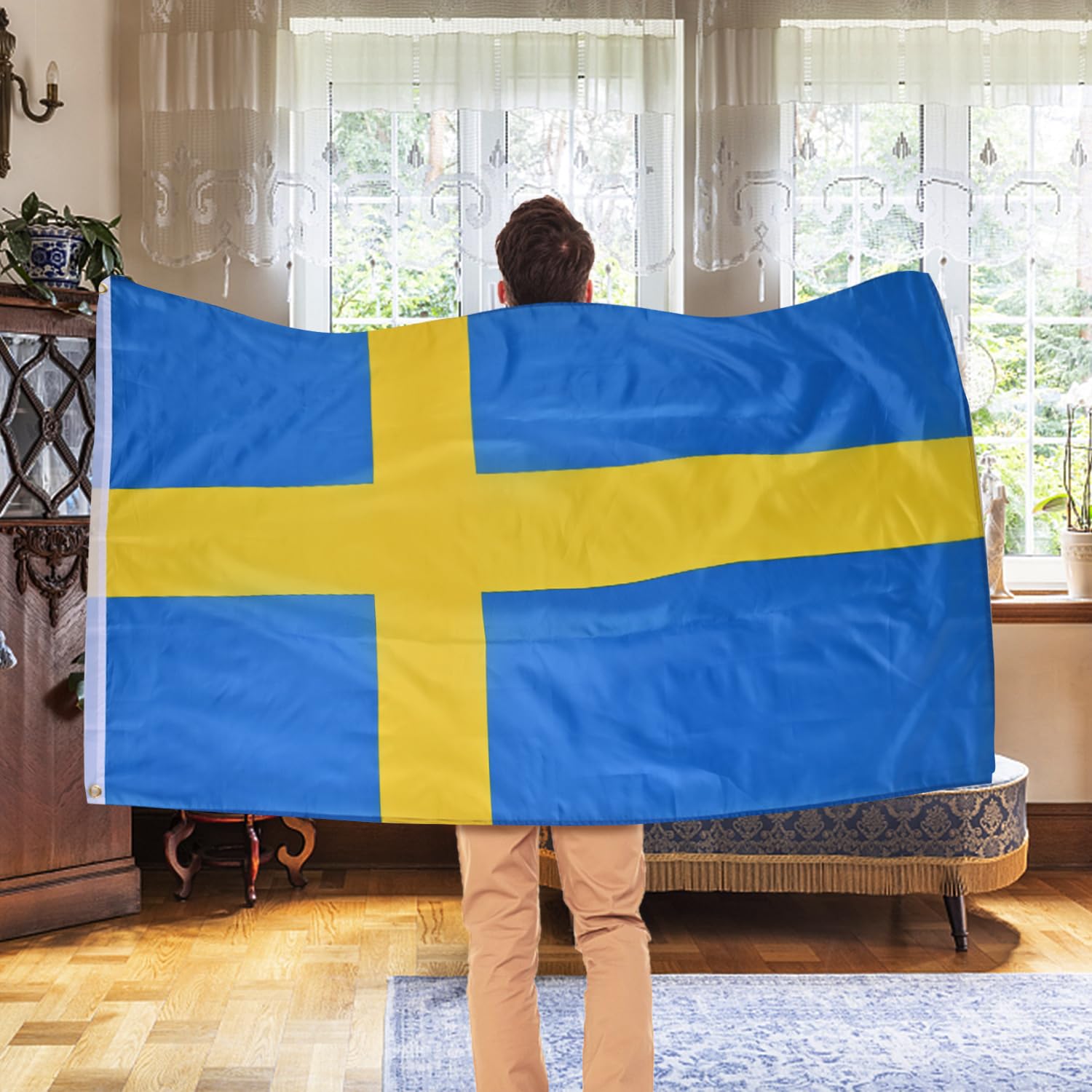 AhfuLife Swedish Flag hung on a balcony