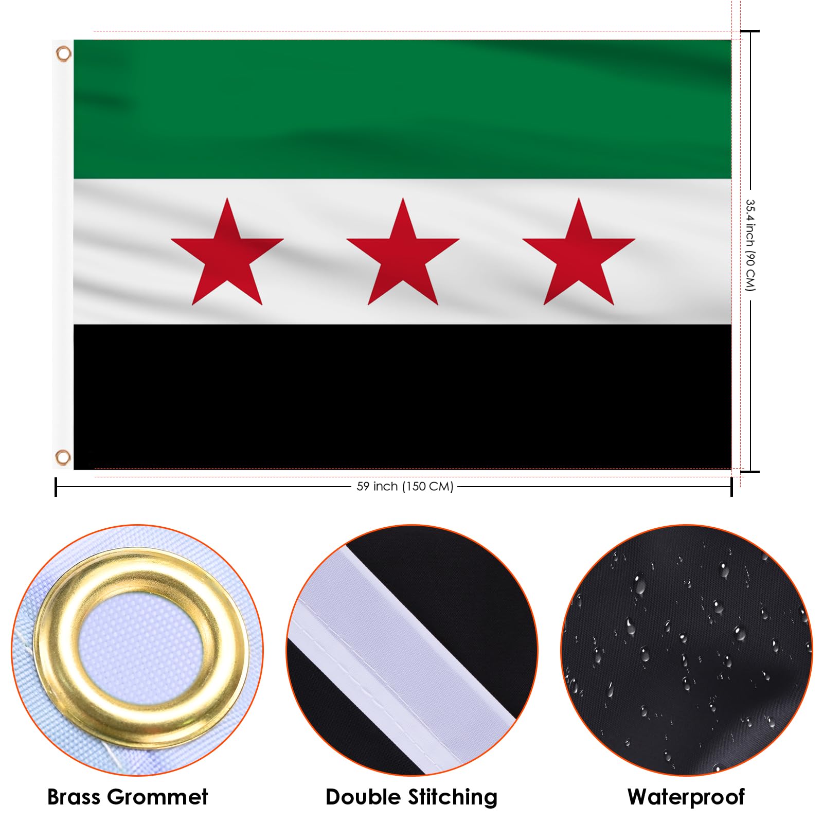 AhfuLife Syria Flag 3x5 Ft hanging on a flagpole