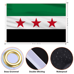 AhfuLife Syria Flag 3x5 Ft hanging on a flagpole