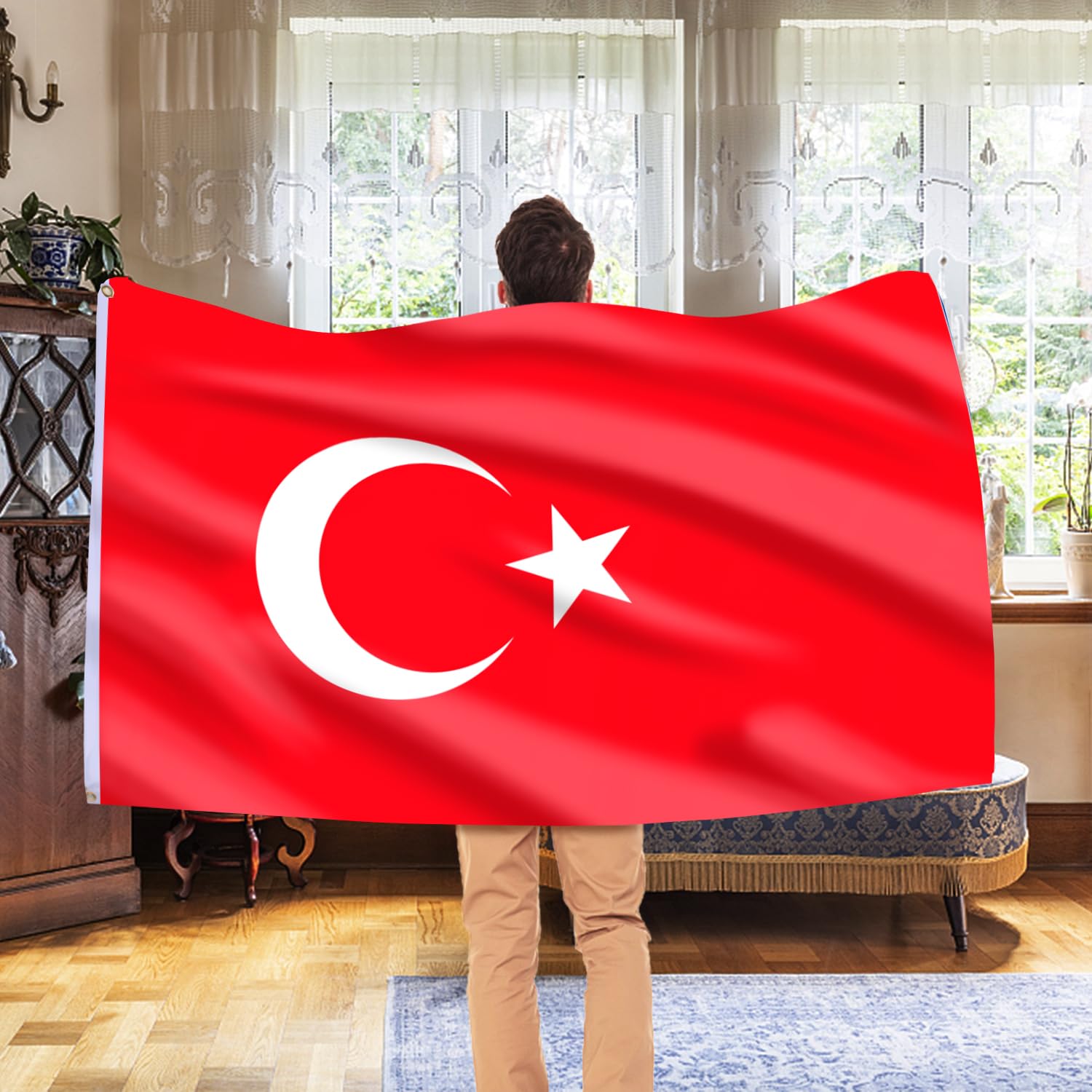 AhfuLife Turkey Flag 3x5 ft hanging on a wall