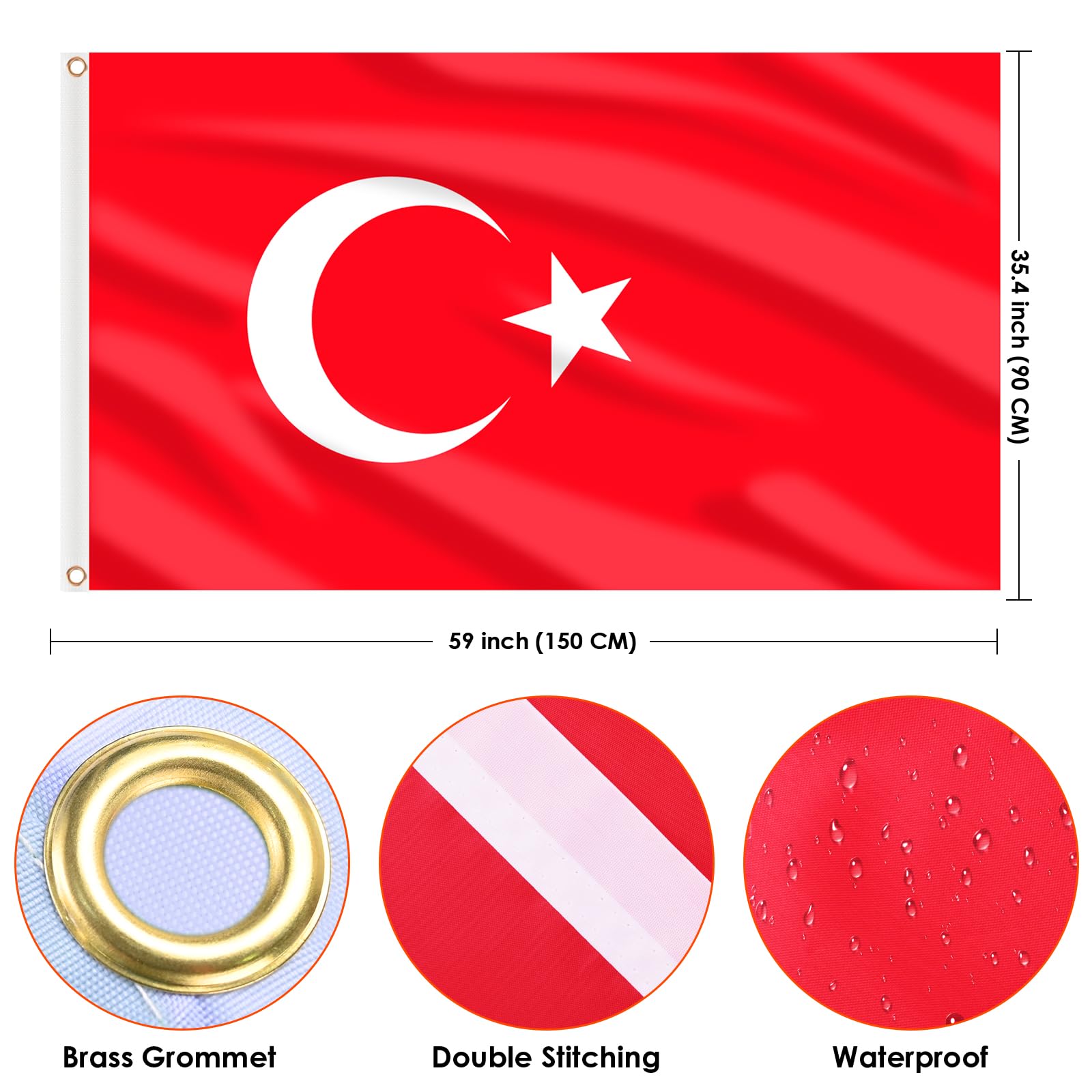 AhfuLife Turkey Flag 3x5 ft showing brass grommets