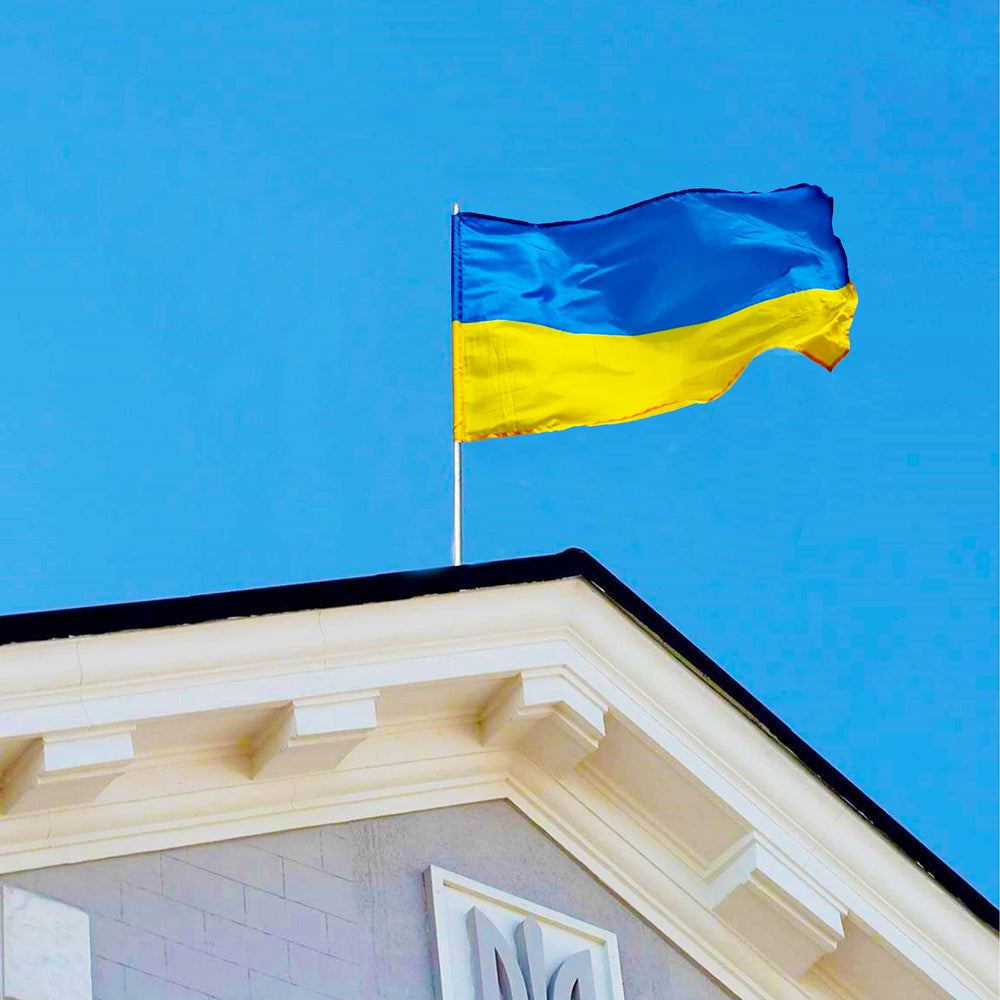 AhfuLife Ukraine Flag in a garden setting