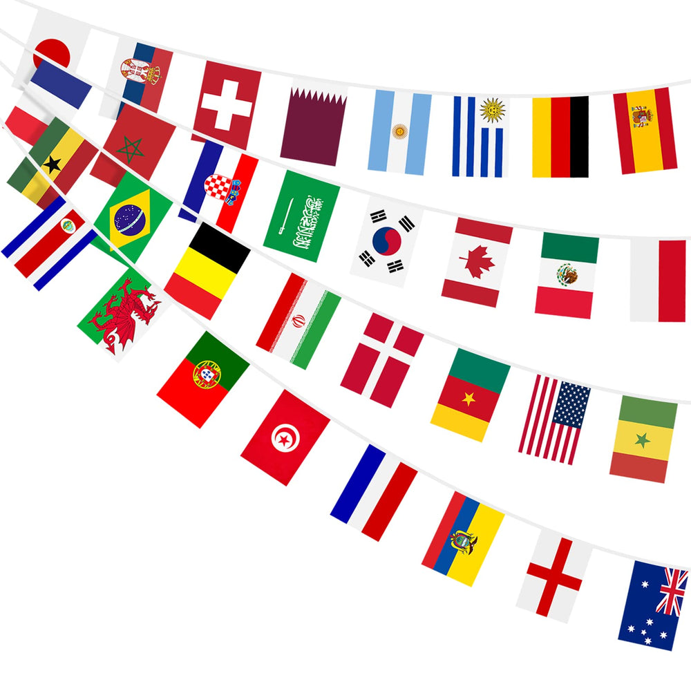AhfuLife World String Flag Banner displaying flags of 32 countries