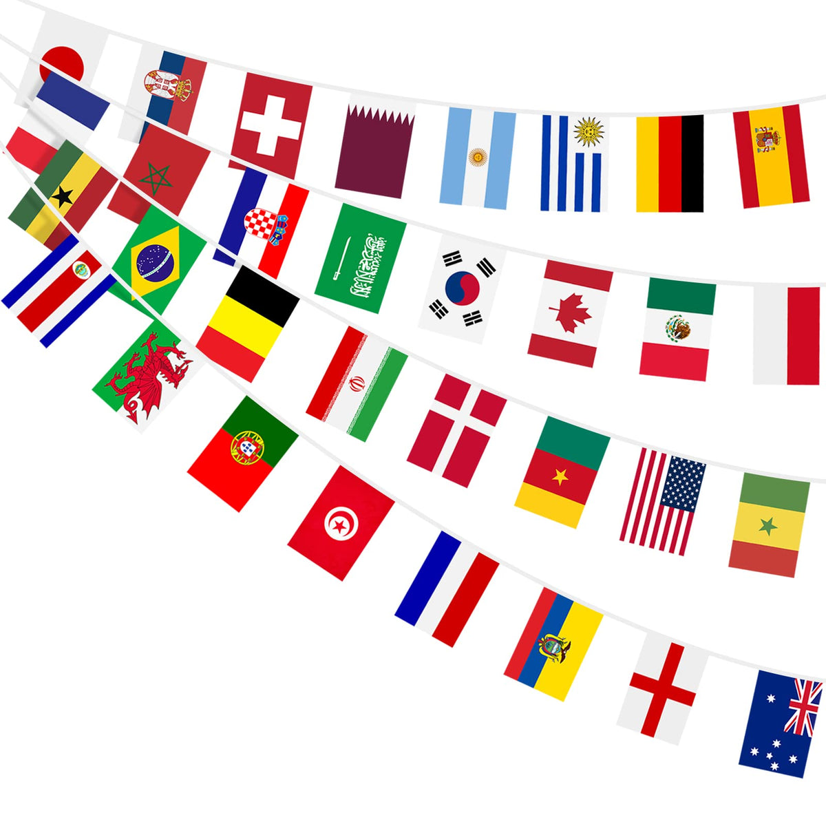 AhfuLife World String Flag Banner displaying flags of 32 countries