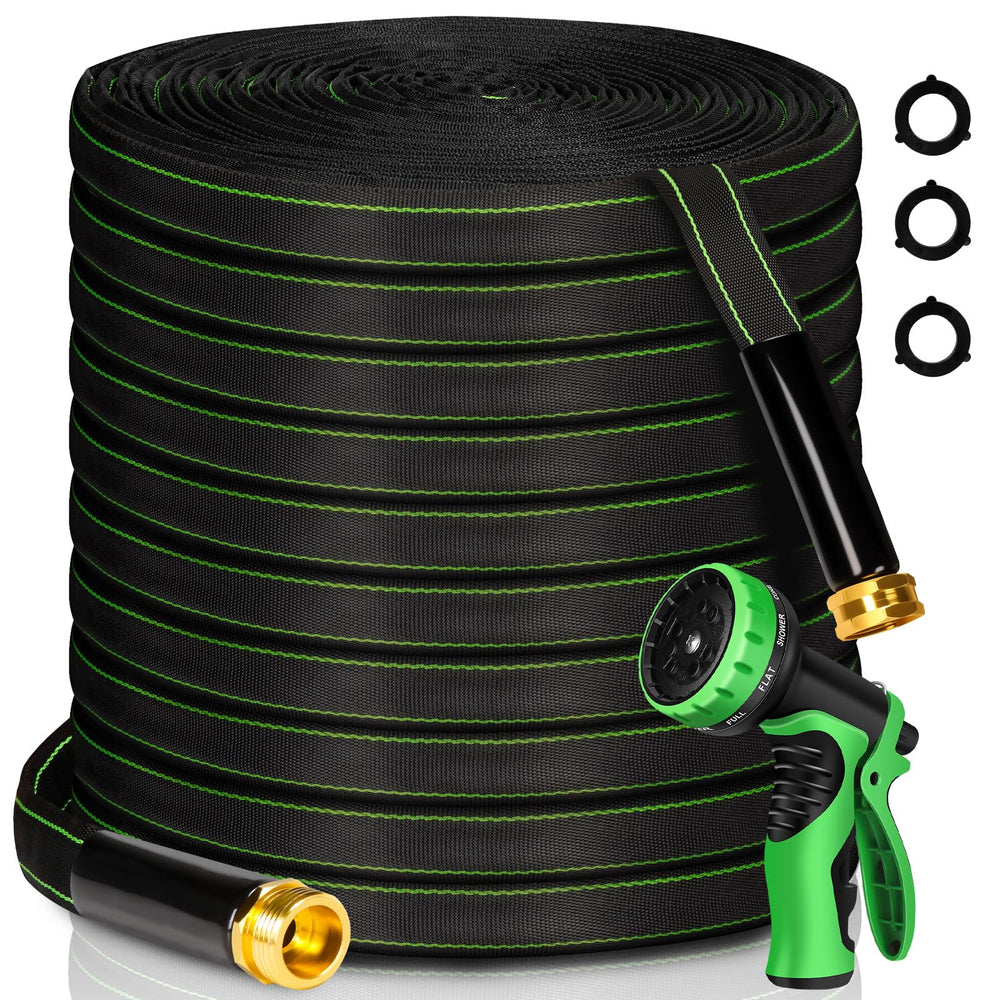Ahititi 100 ft garden hose with solid brass connectors, black and green