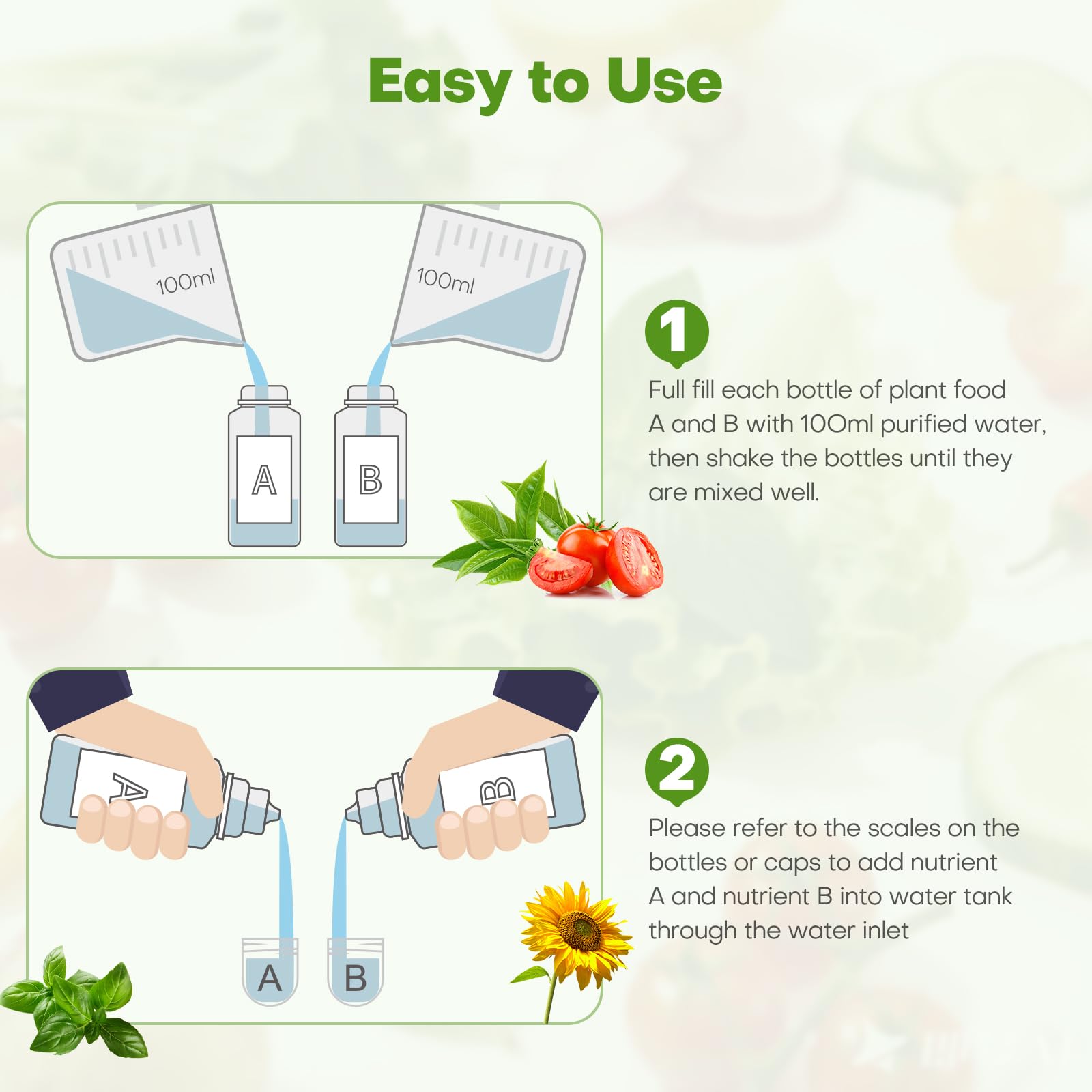 Ahopegarden A&B Hydroponic Nutrients usage instructions