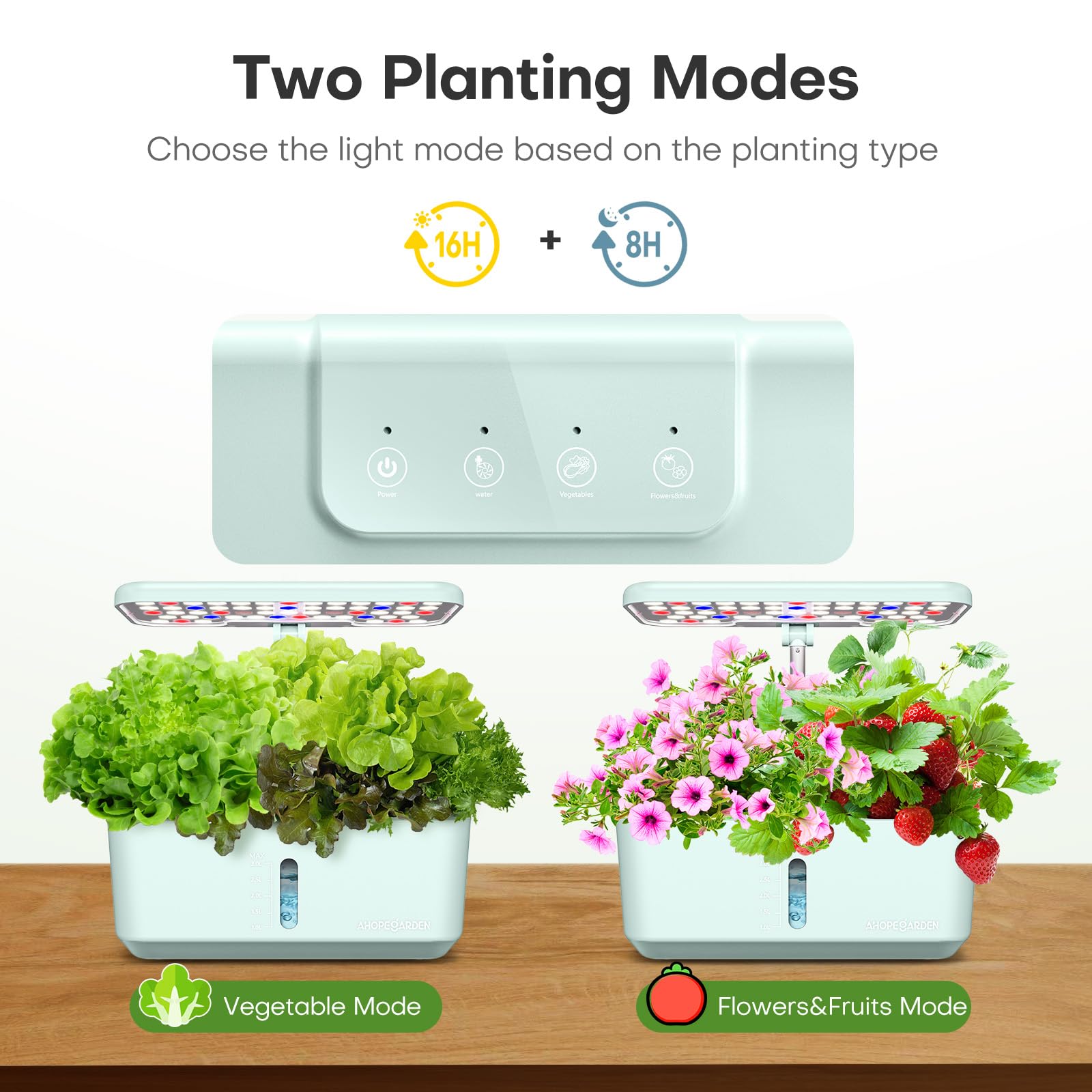Ahopegarden growing system with herbs planted in pods