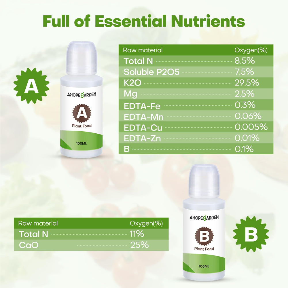Ahopegarden nutrients with plants growing in a hydroponic system