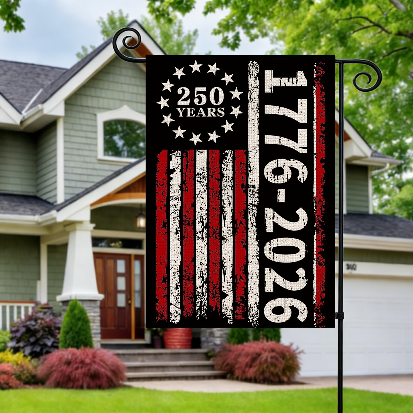 AIBOLYNE 250th Anniversary Garden Flag featuring distressed American flag stripes