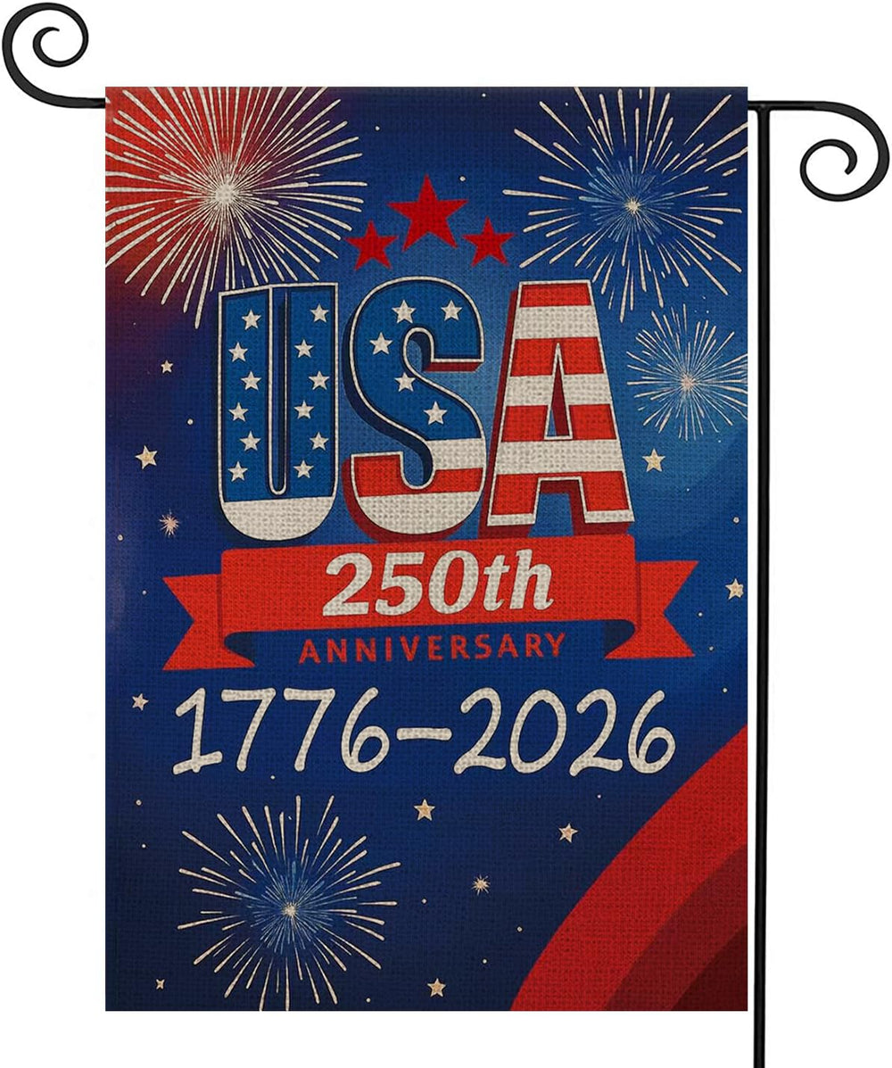 AIBOLYNE 250th Anniversary Garden Flag front view with patriotic design