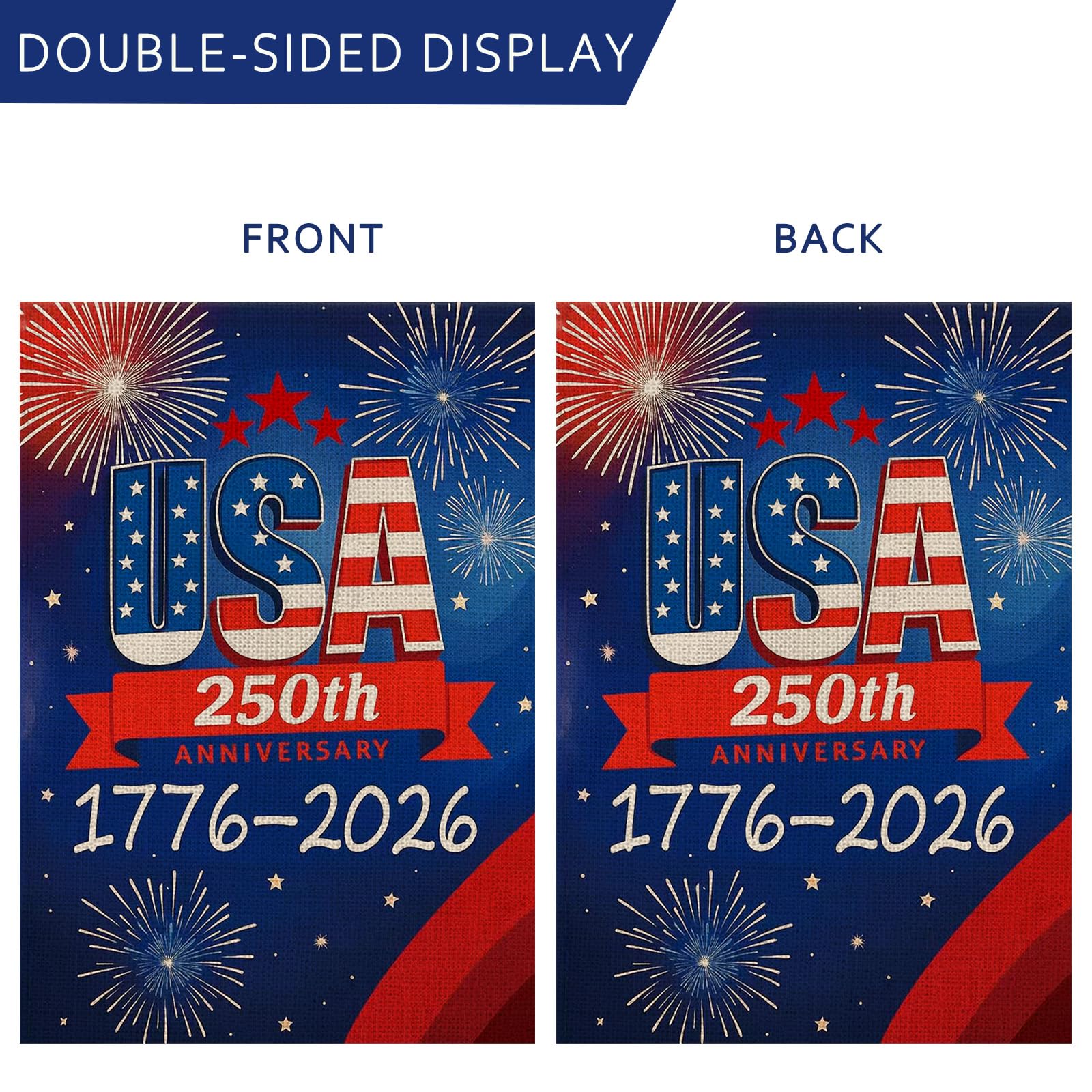 AIBOLYNE 250th Anniversary Garden Flag hanging on a standard holder
