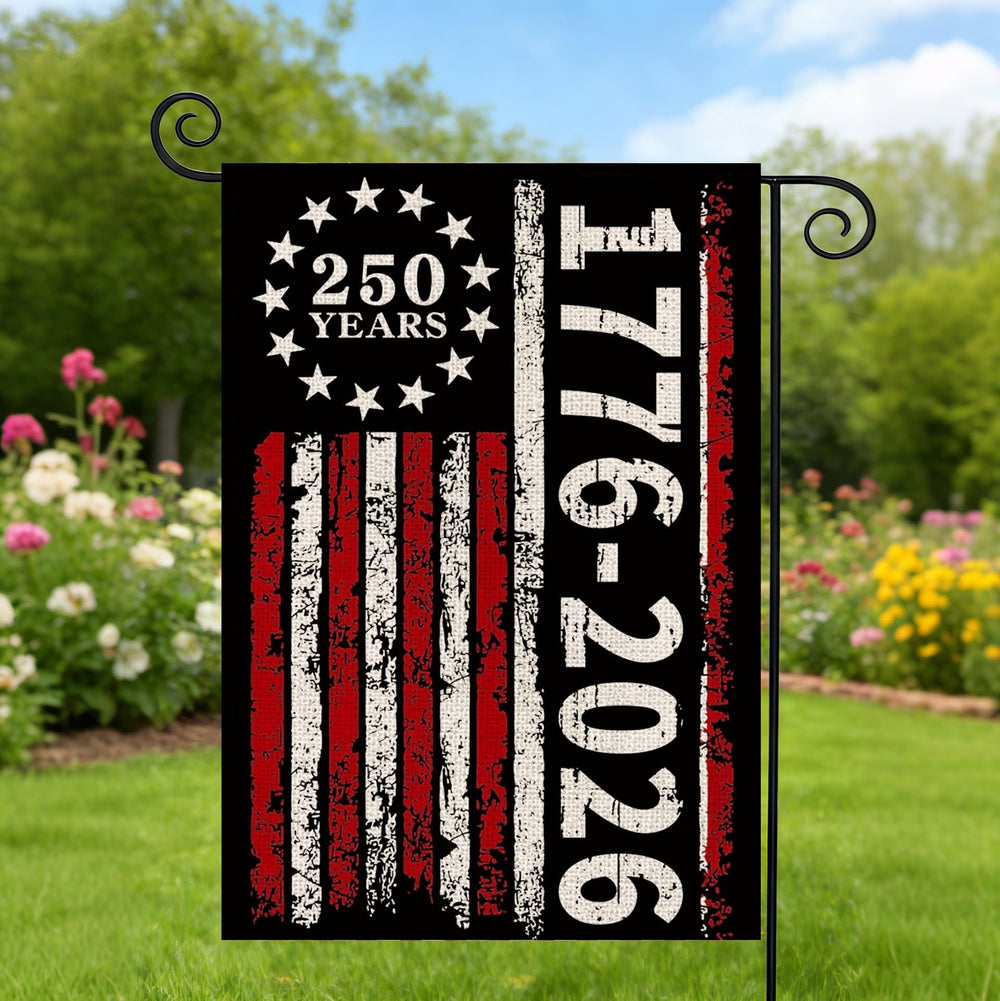 AIBOLYNE 250th Anniversary Garden Flag showing the black background
