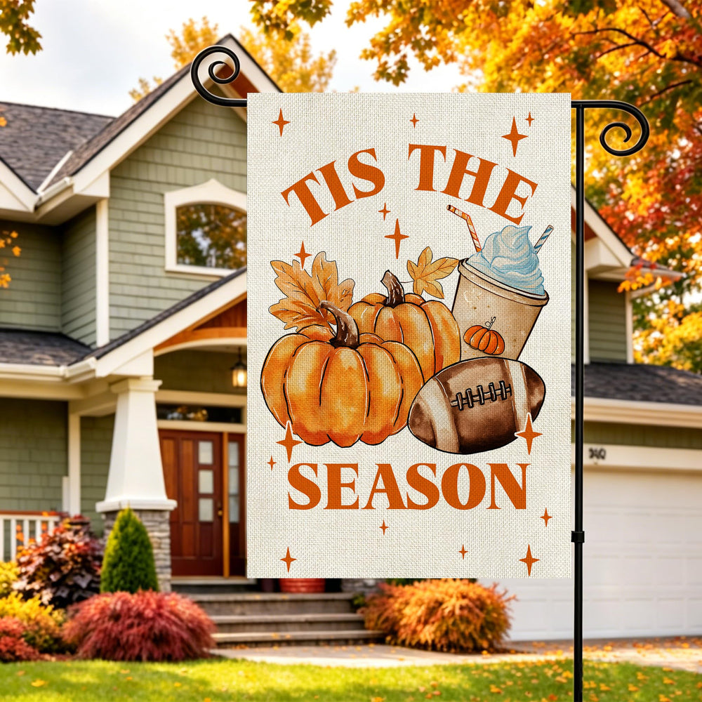 AIBOLYNE Fall Garden Flag double-sided design showing pumpkins and leaves