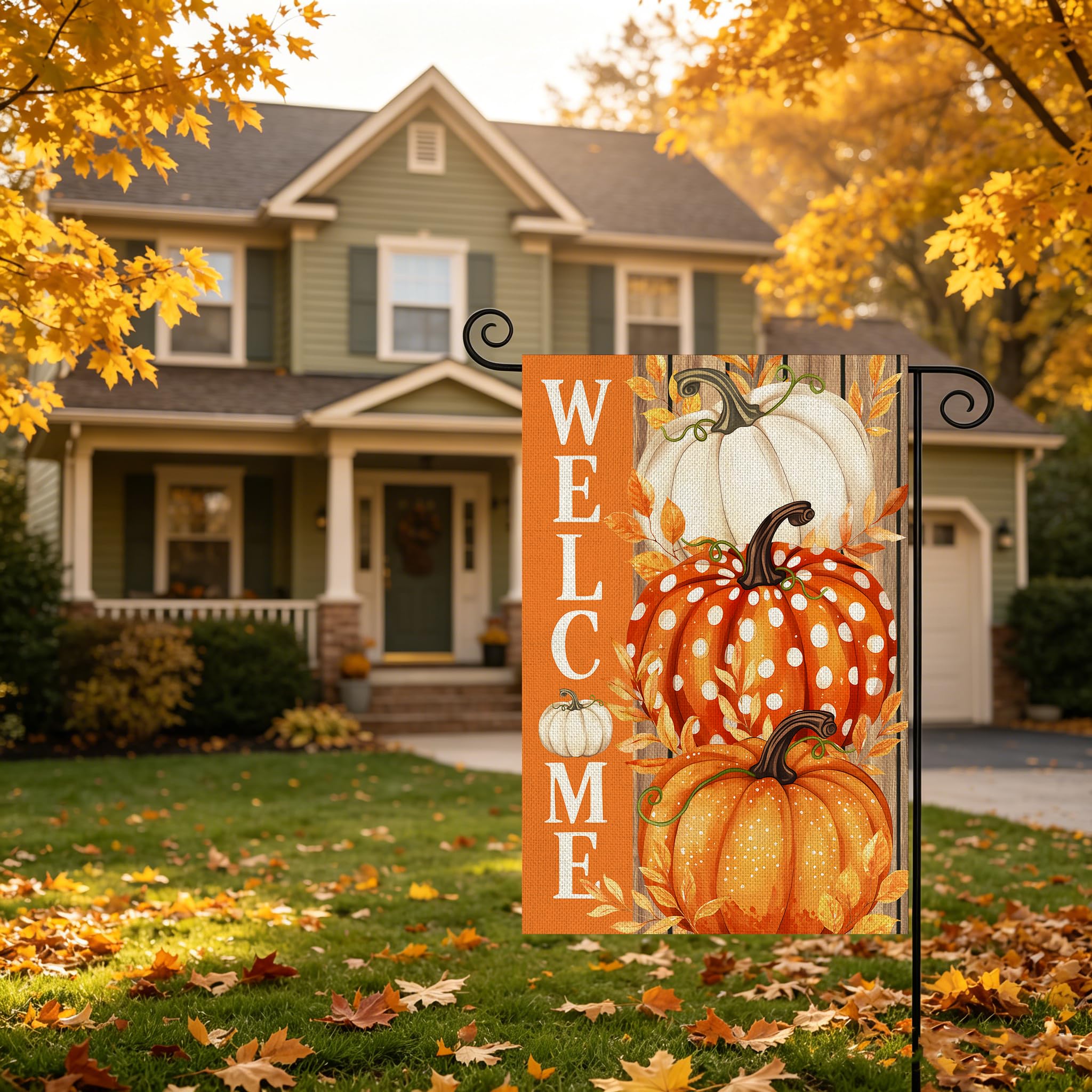 AIBOLYNE Fall Garden Flag packaging showing 12x18 inch size