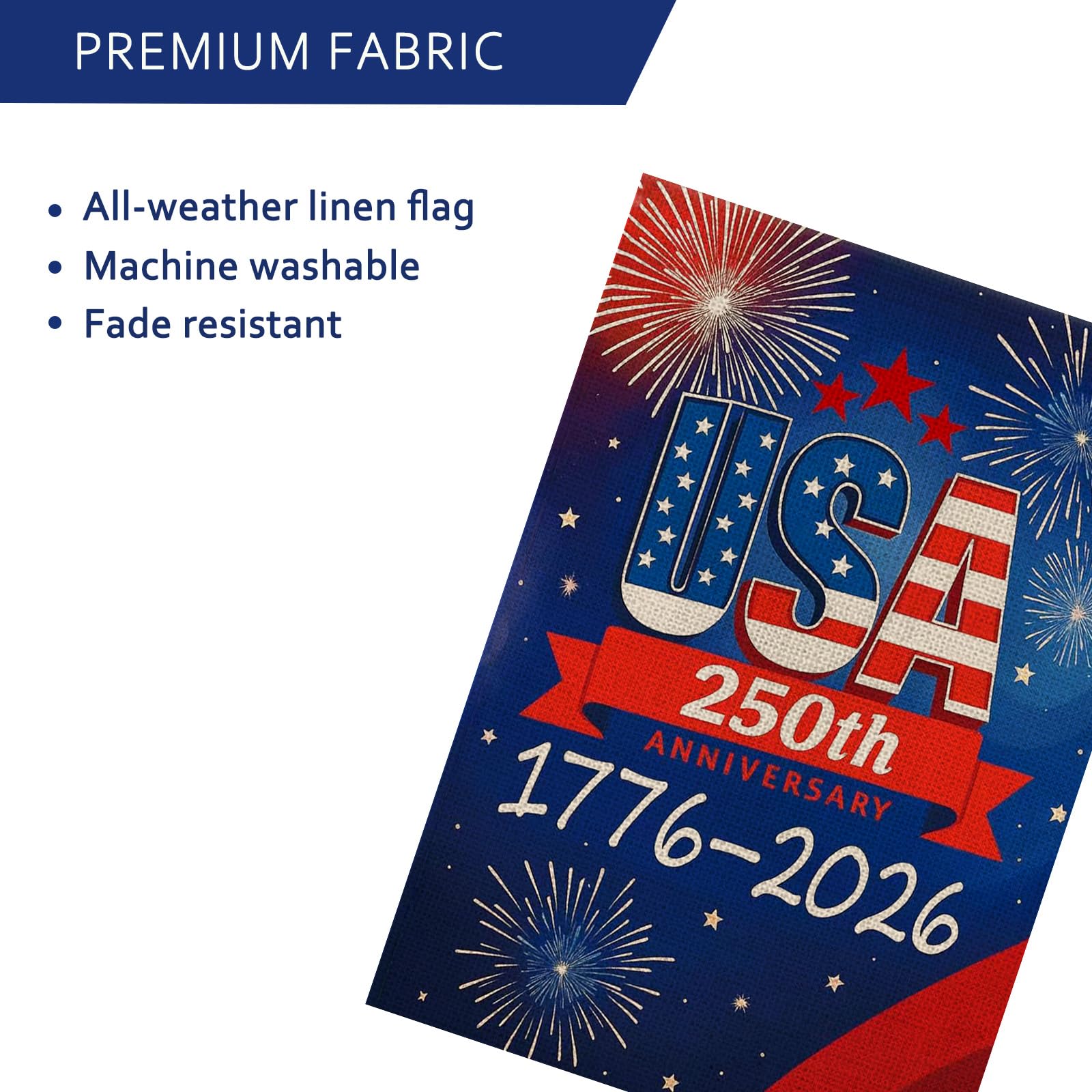 AIBOLYNE garden flag featuring red anniversary banner and stars