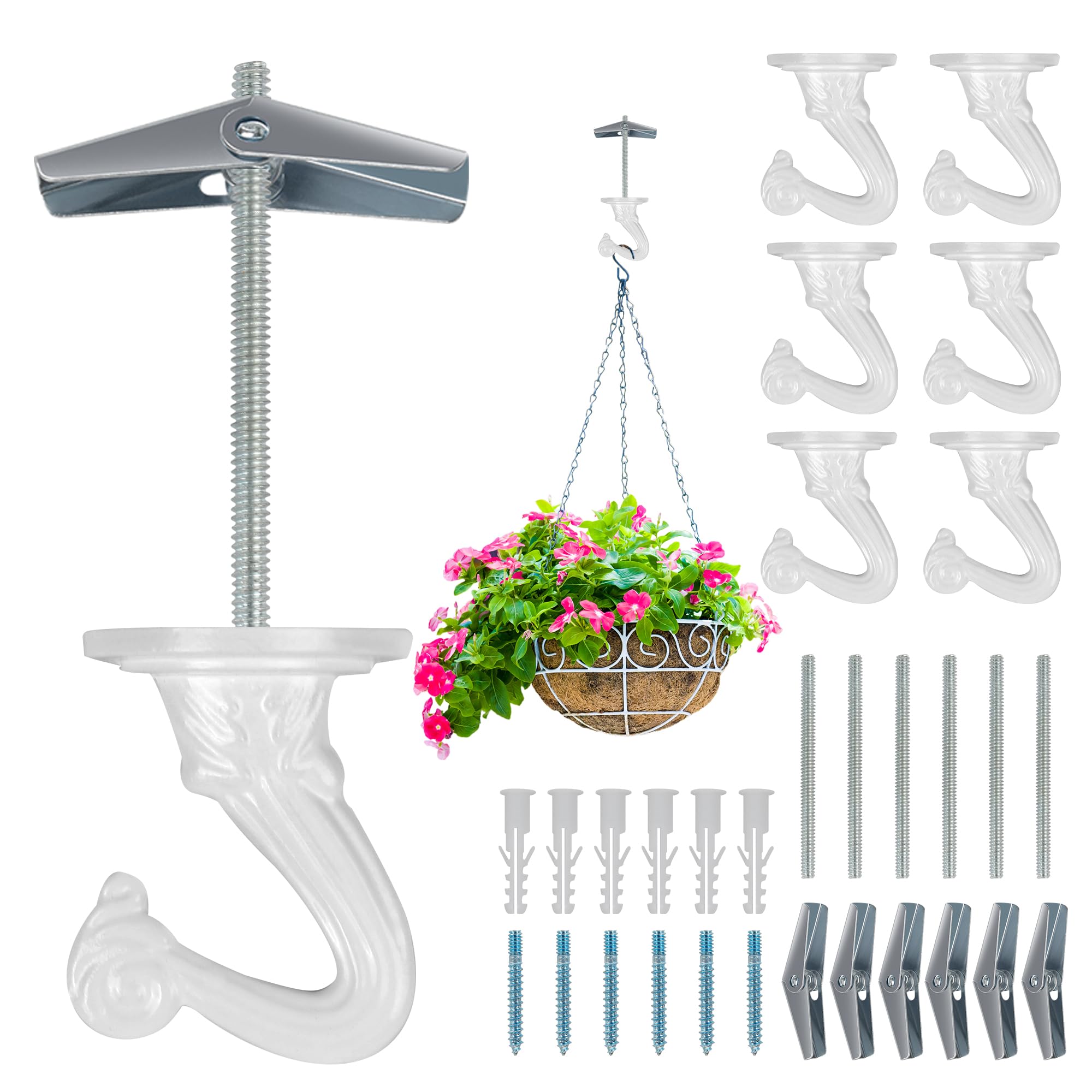 Aidoclip ceiling hooks for hanging plants, white metal with accessories
