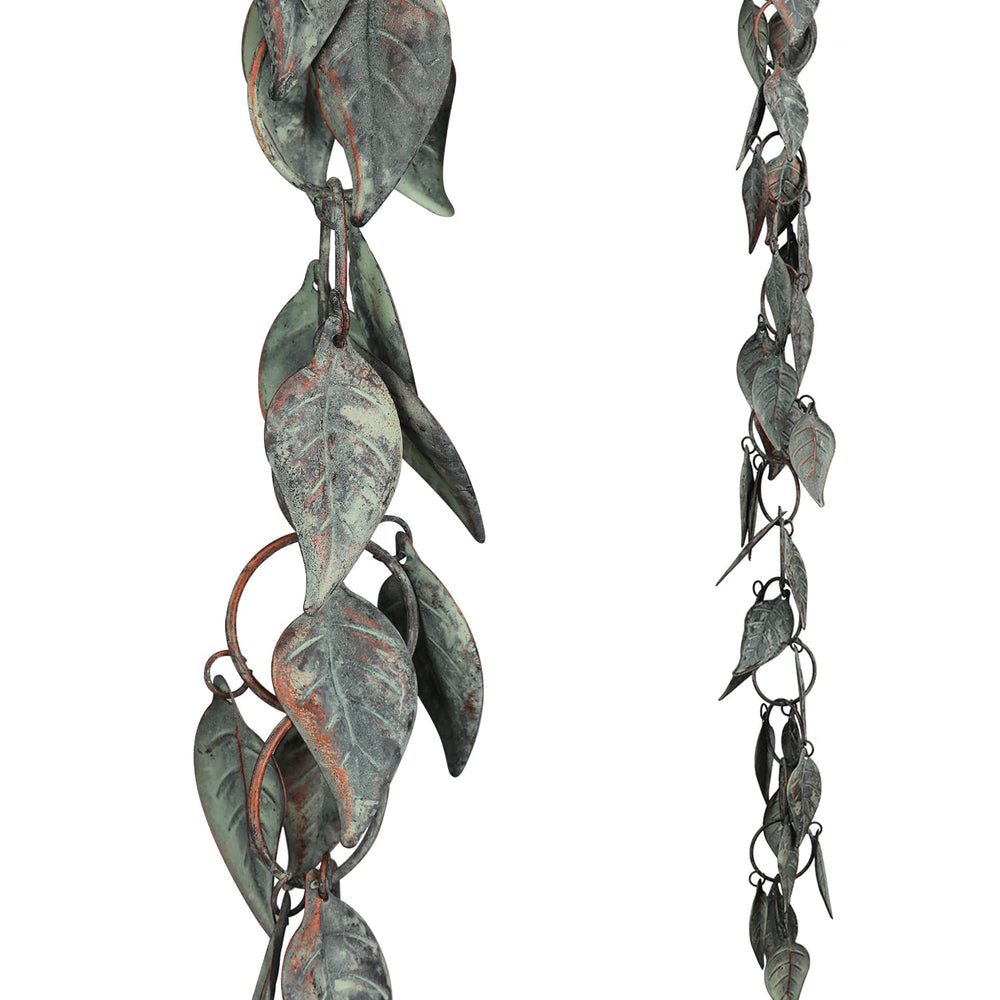 Aifeorzo 8.5 FT Metal Rain Chain with leaves design front view