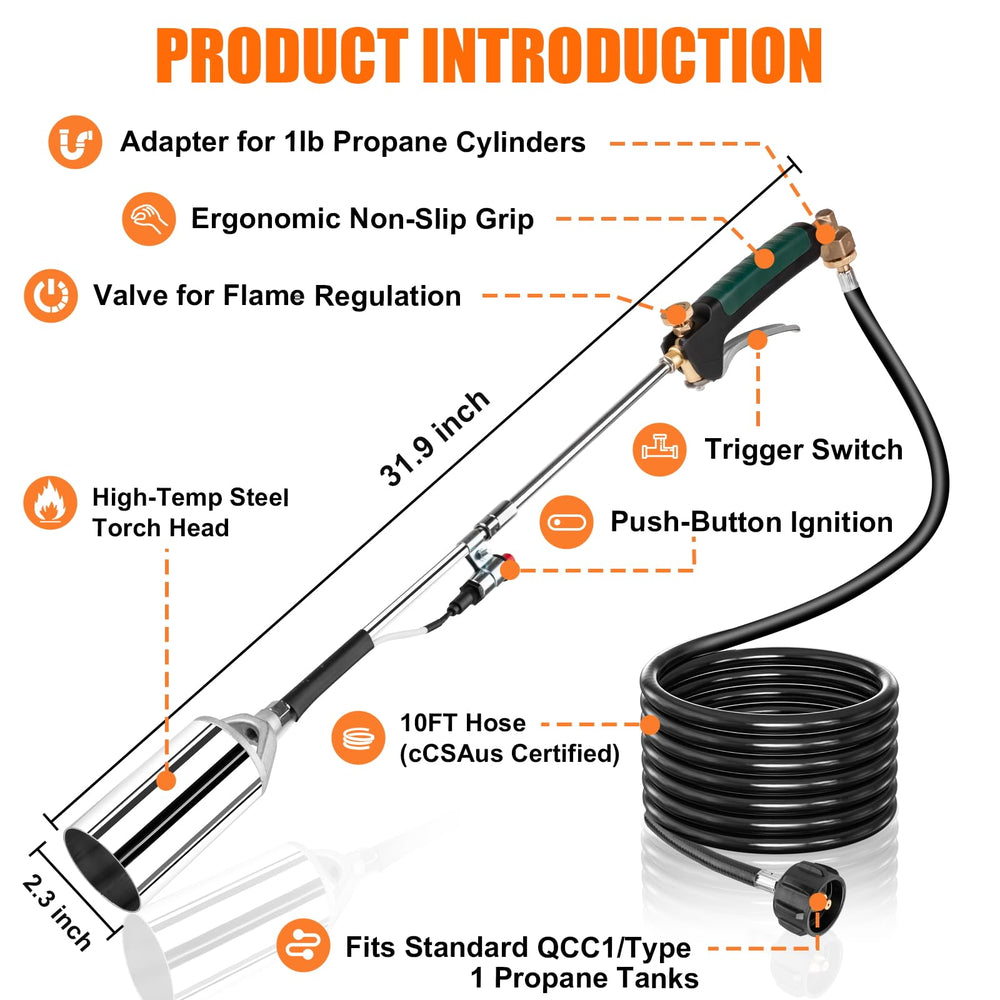 Aikyciu Propane Torch Weed Burner side view showing adjustable flame