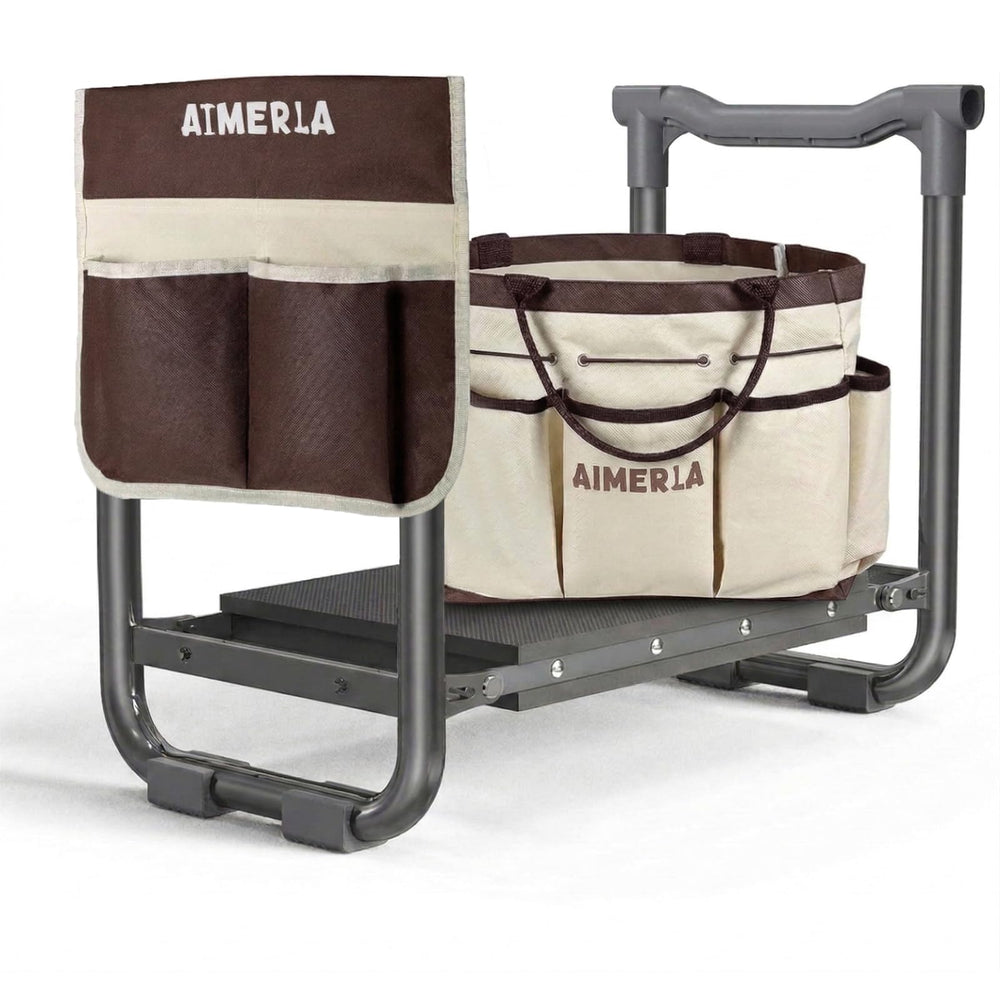 Aimerla Garden Kneeler Seat front view with tool bag