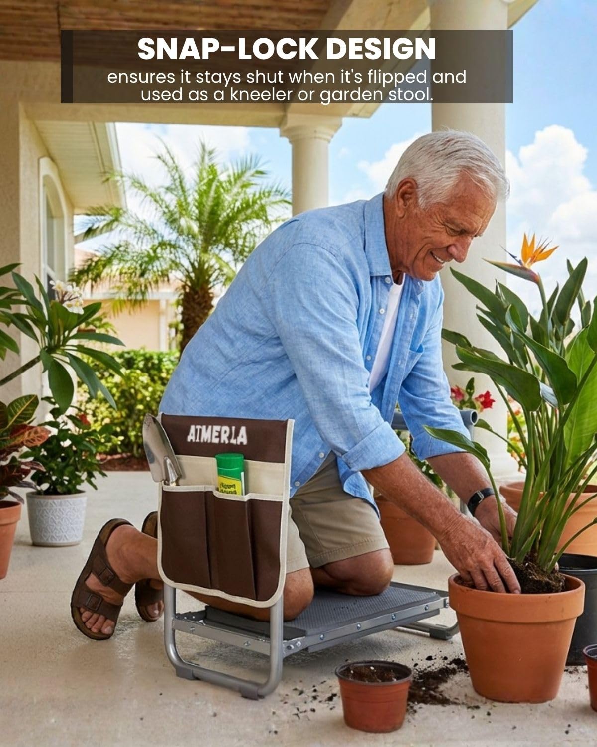 Aimerla Garden Kneeler Seat side view showing kneeling pad