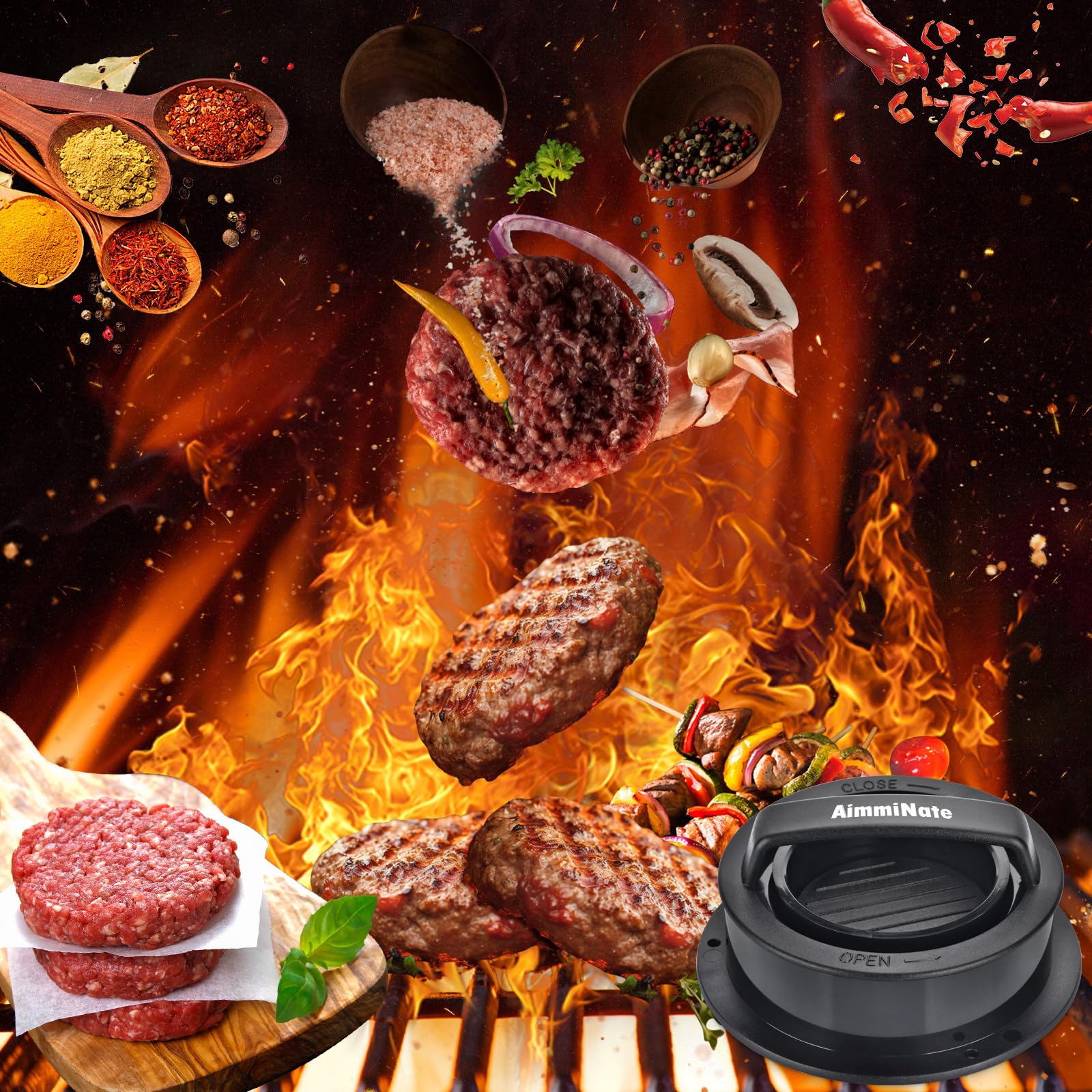AimmiNate Hamburger Press with mini patties and sliders