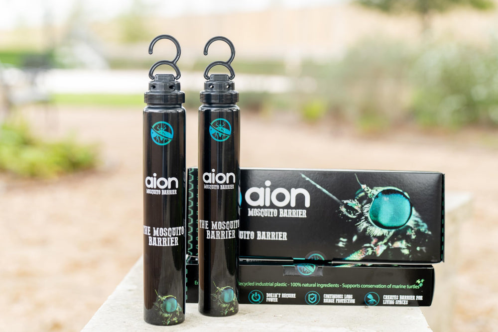 Aion Mosquito Barrier and Trap packaging showing natural ingredients