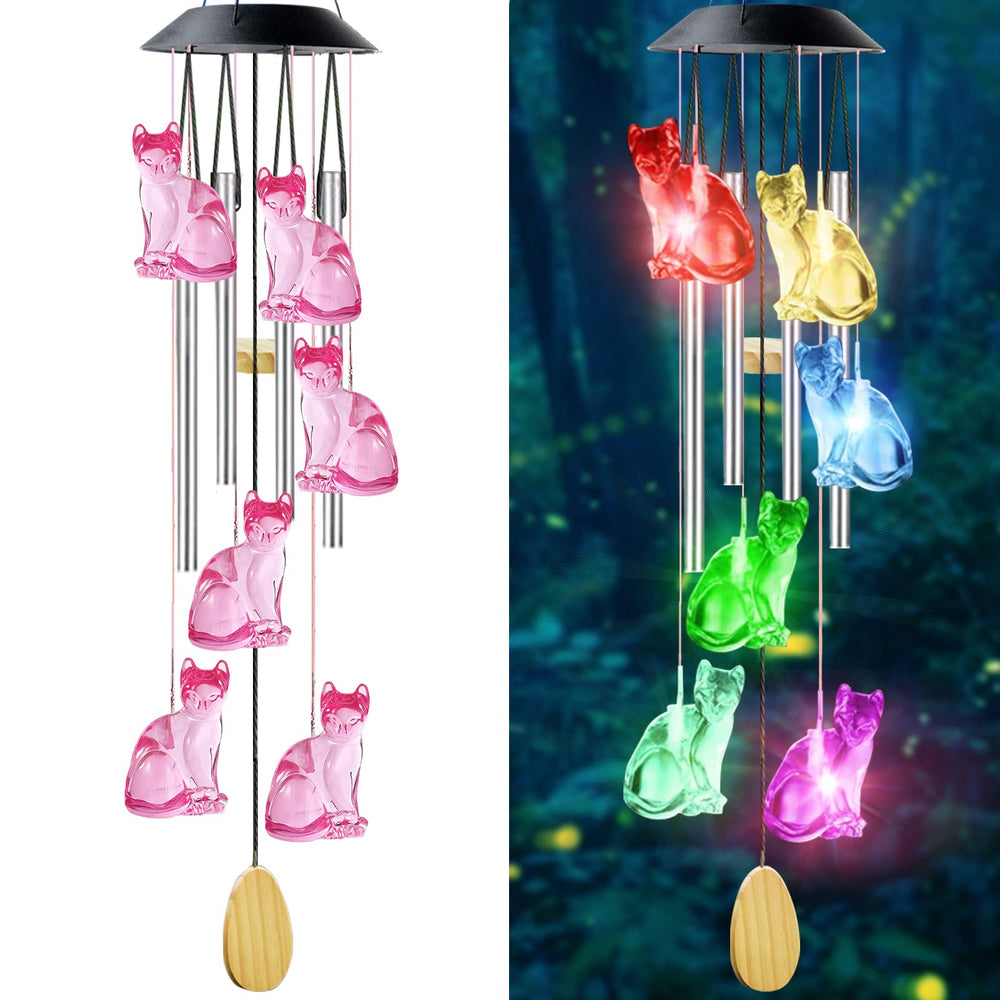 AIONASA Cat Solar Wind Chimes front view with 4 aluminum tubes