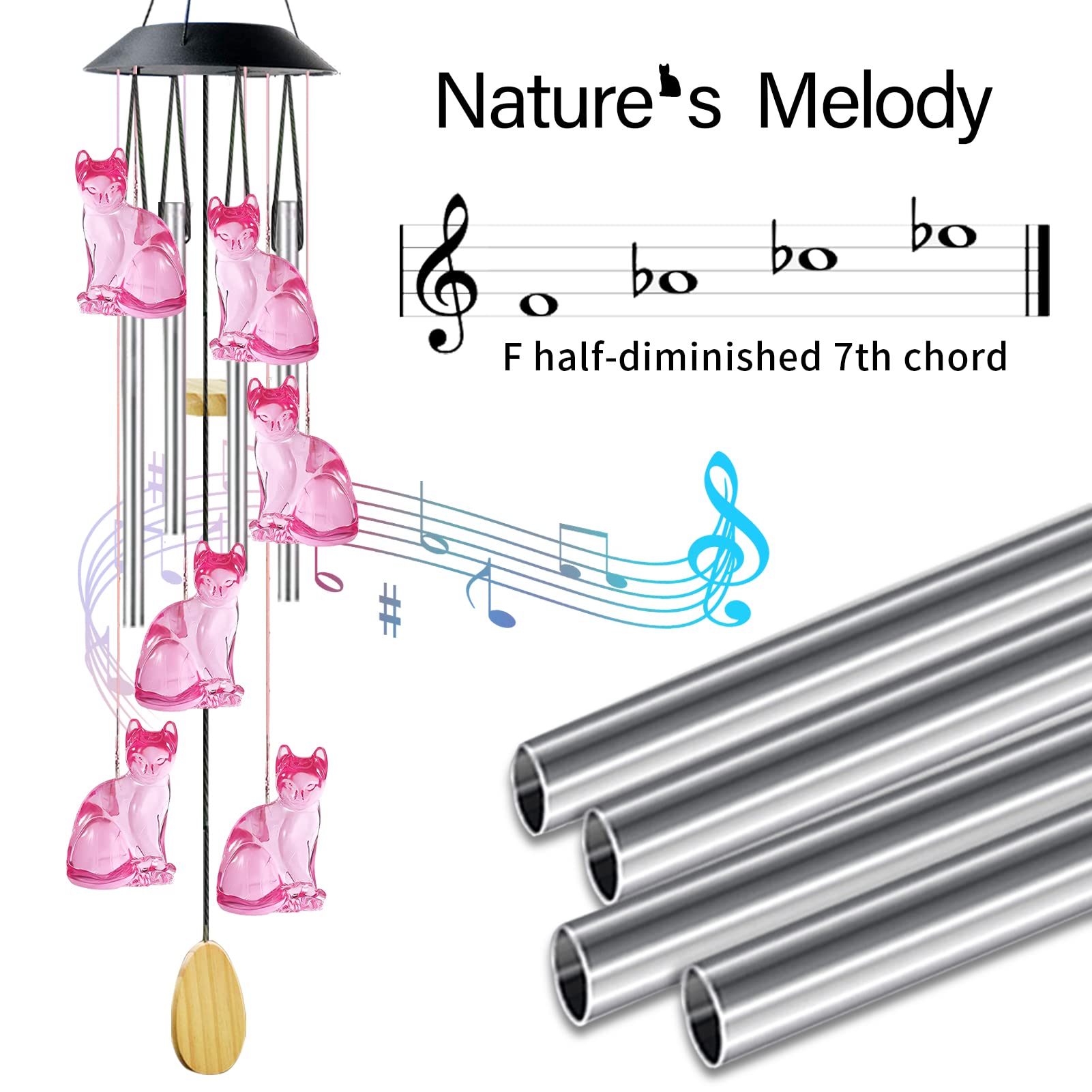 AIONASA Cat Solar Wind Chimes hanging in a garden