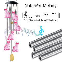 AIONASA Cat Solar Wind Chimes hanging in a garden