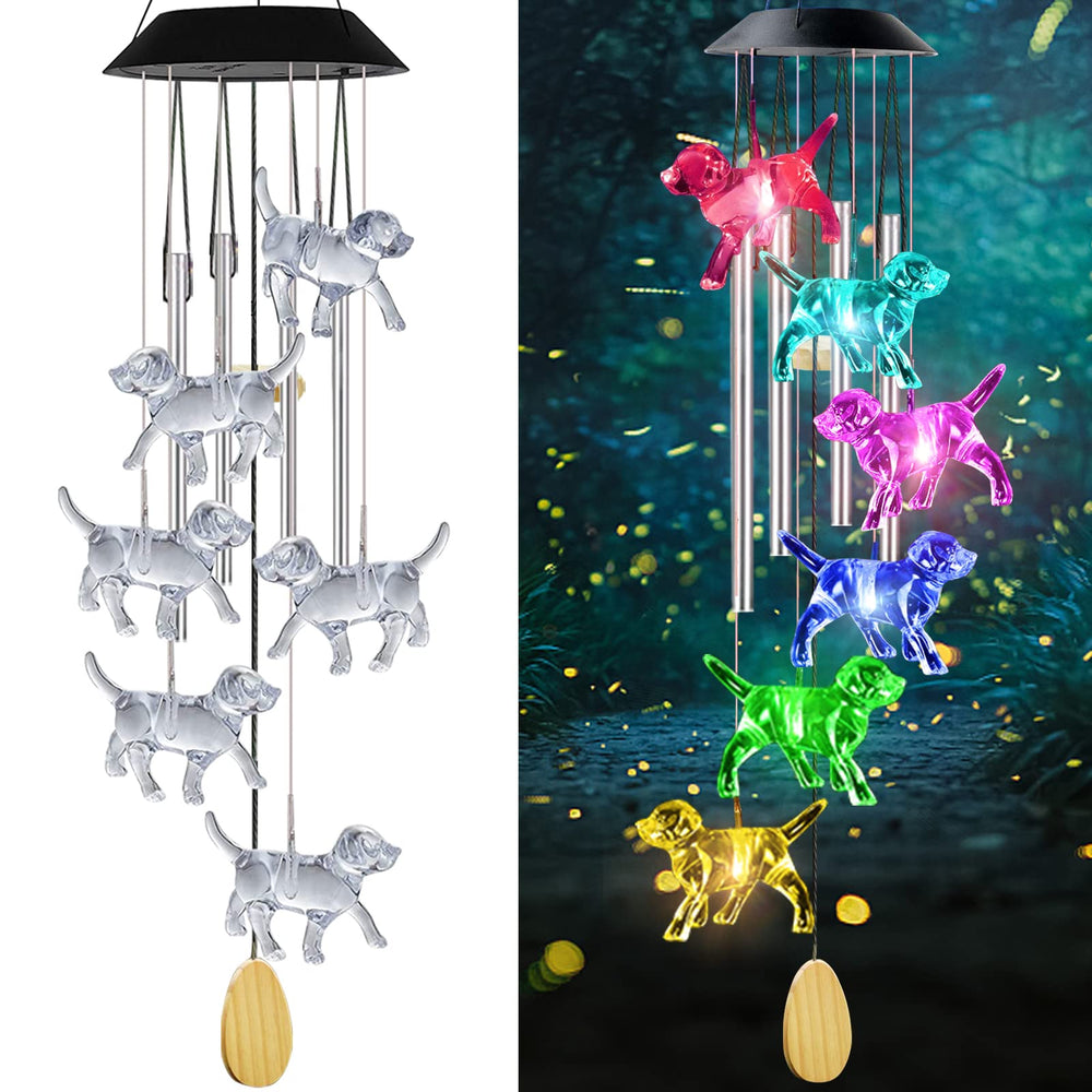 AIONASA Dog Solar Wind Chimes front view with colorful tubes