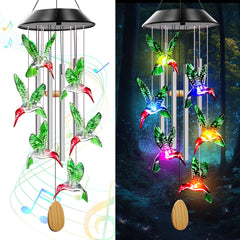 AIONASA Solar Hummingbird Wind Chimes with four aluminium tubes in vibrant colours