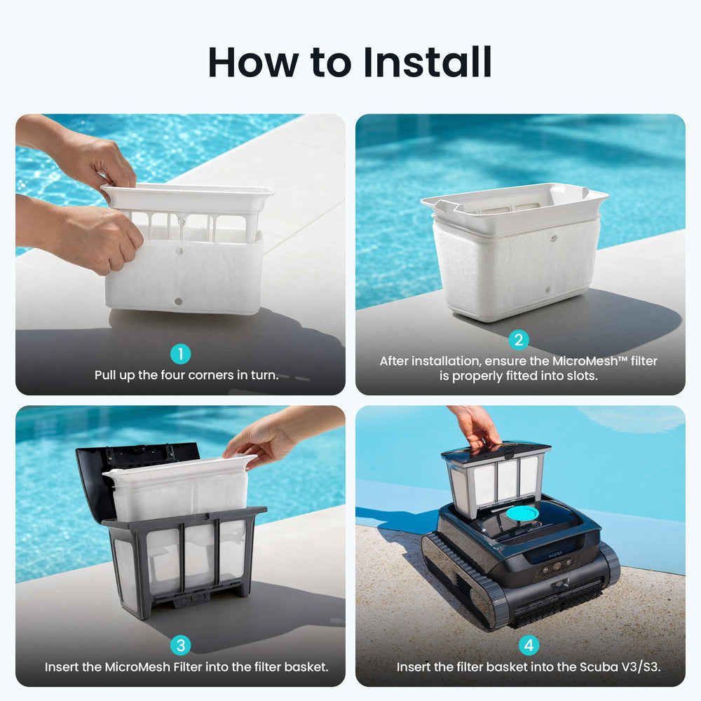 AIPER Micron Replacement Filters installed in Scuba V3 robotic cleaner