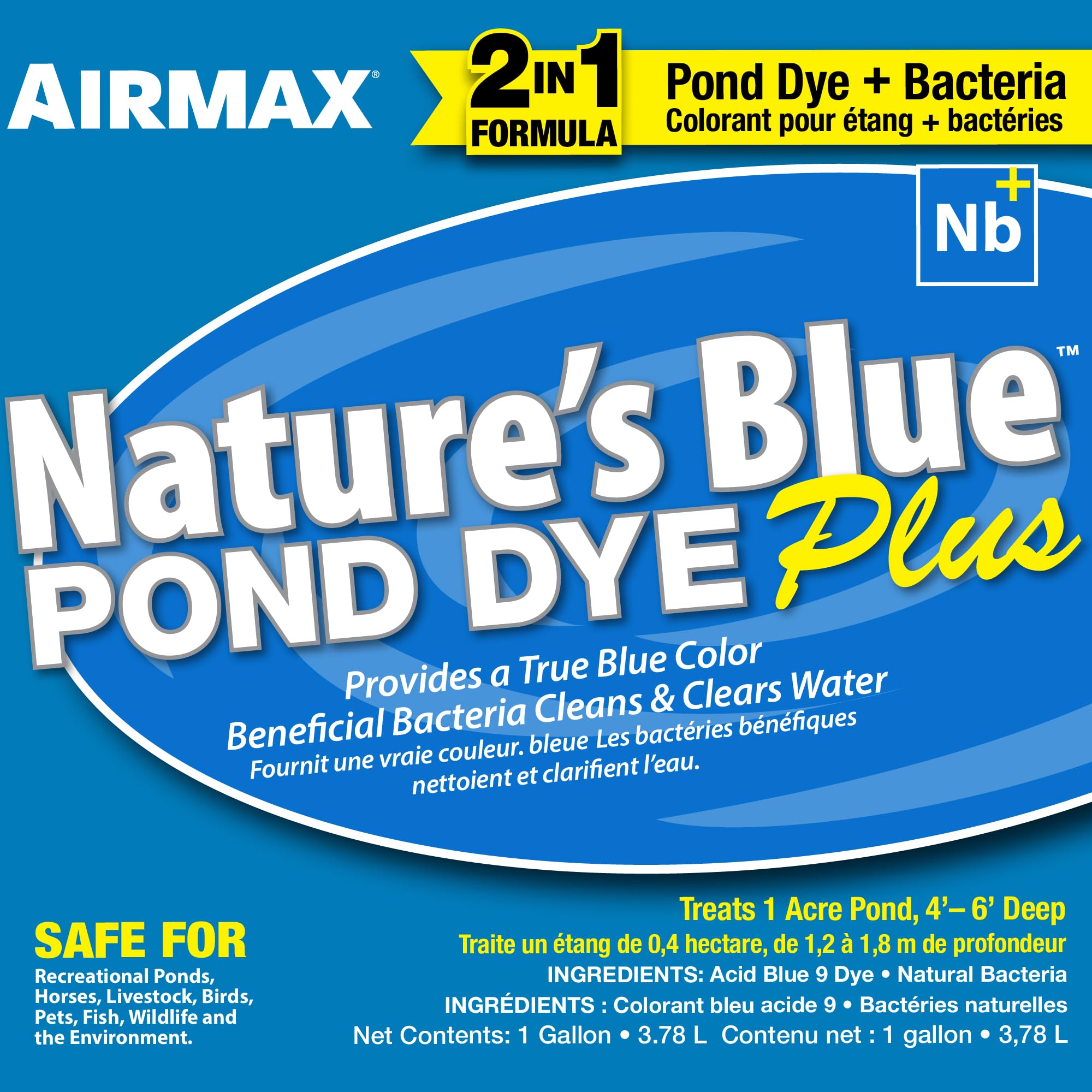Airmax Pond Dye Plus 1 Gallon Nature's Blue back view