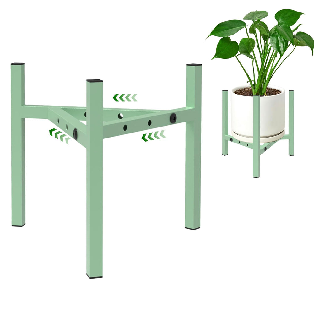 Airpark adjustable plant stand in green color with a pot on it