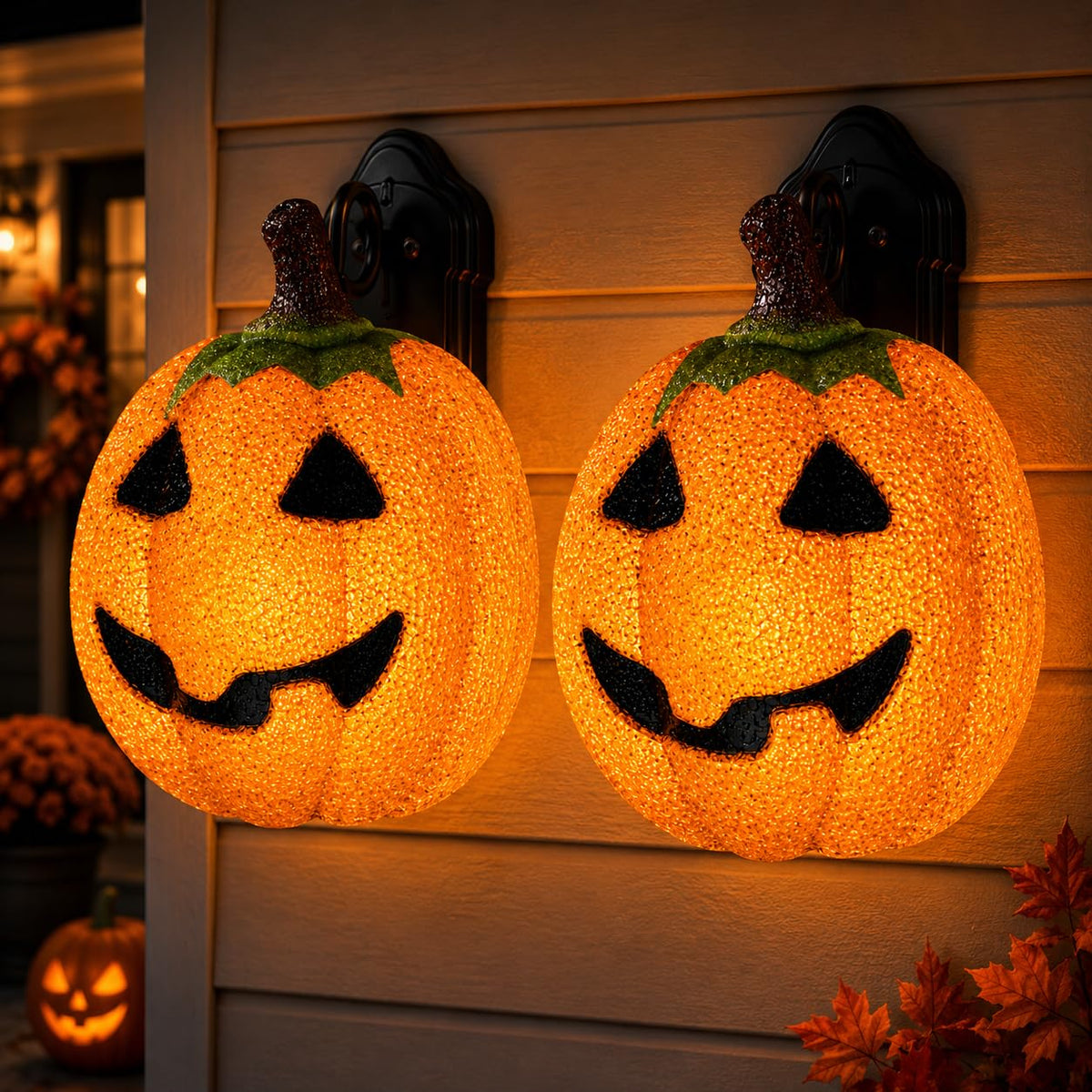 AISENO pumpkin porch light cover front view, yellow