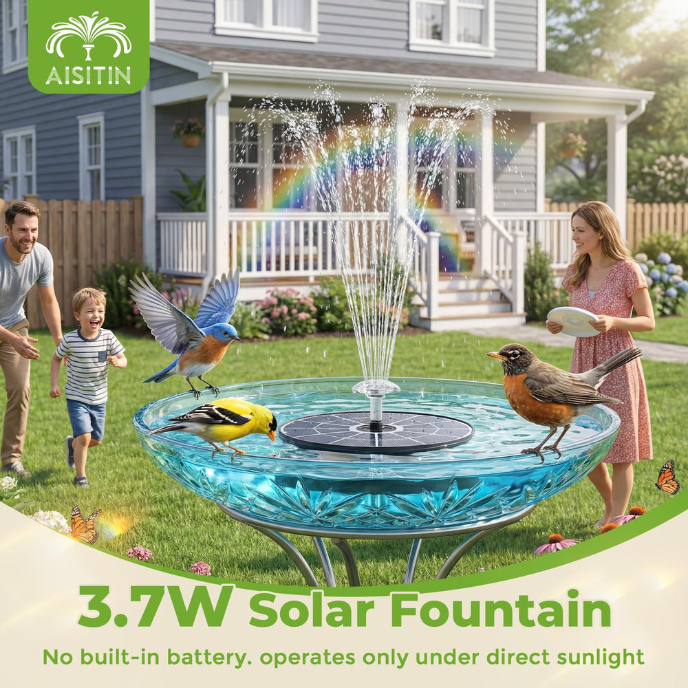 AISITIN Solar Bird Bath Fountain operating under sunlight