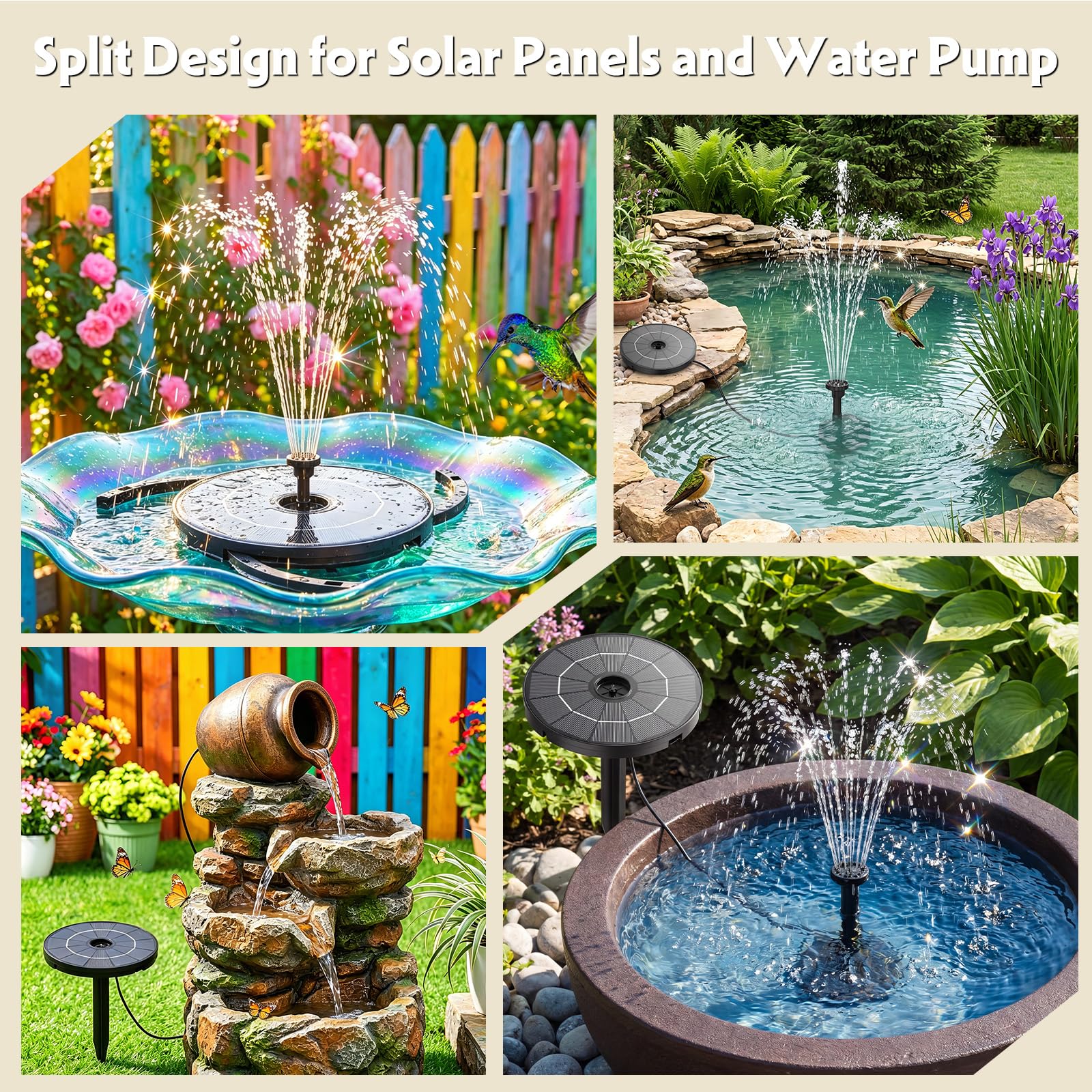 AISITIN solar fountain in a garden setting with birds