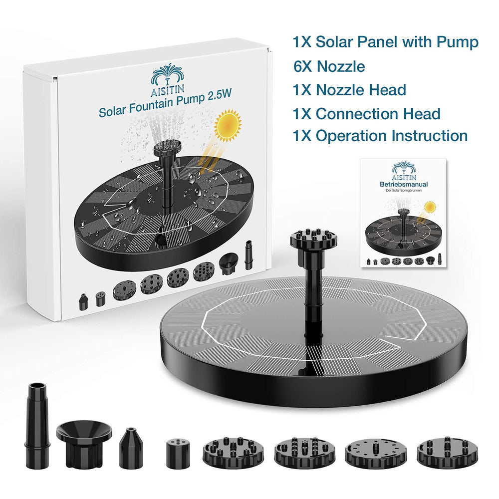 AISITIN Solar Fountain Pump 2.5W operational in sunlight
