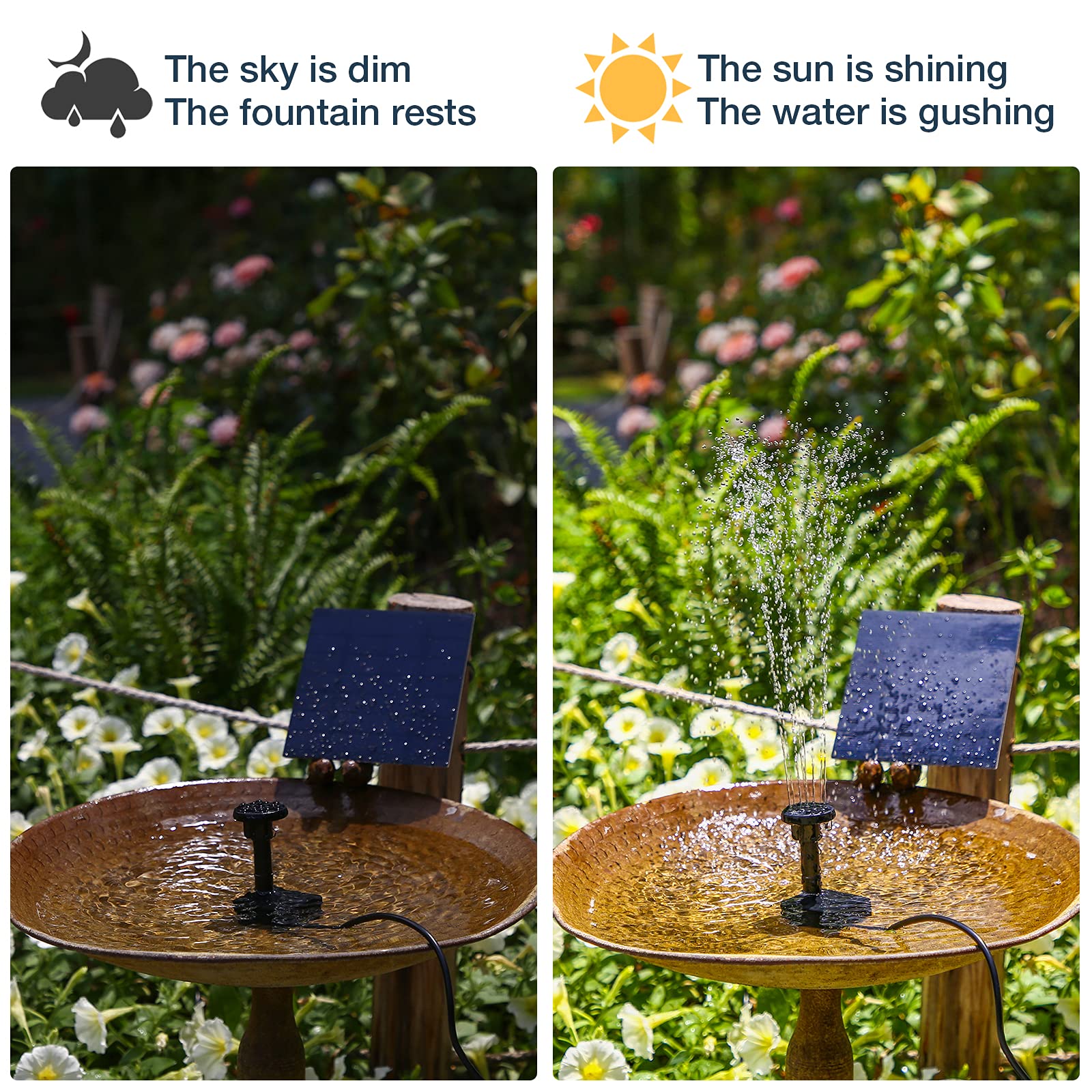 AISITIN Solar Fountain Pump installed in a garden
