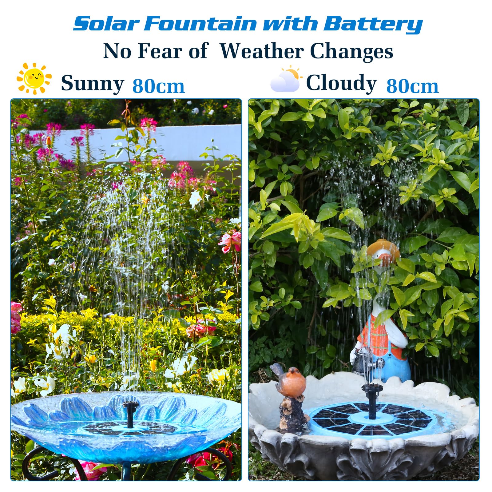 AISITIN solar fountain with different sprinkler nozzles