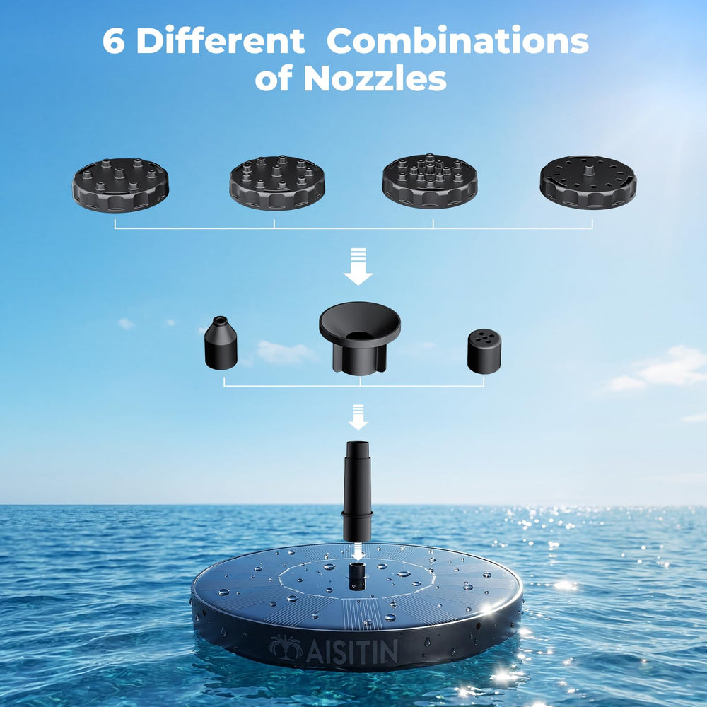 AISITIN Solar Fountain with water flowing from nozzles