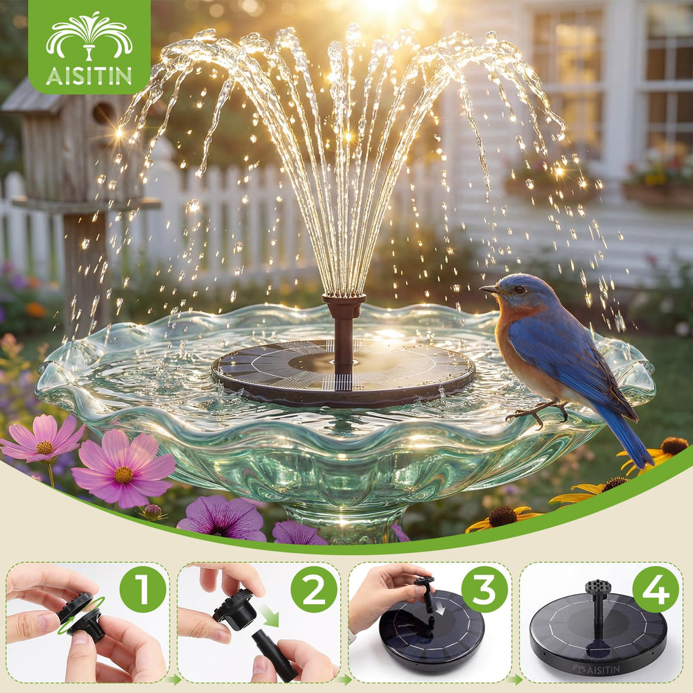 AISITIN Solar Fountain with water spray in sunlight